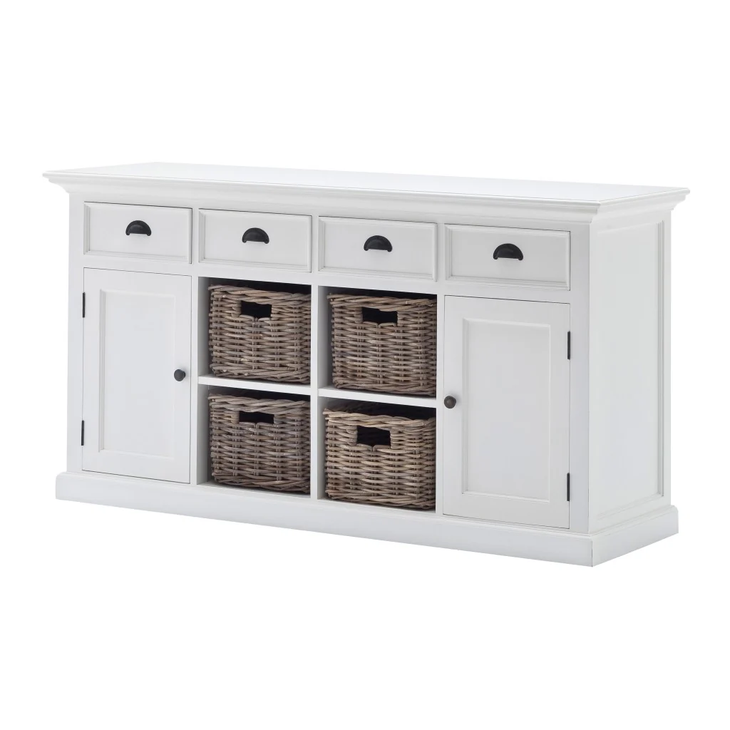 Modern Farmhouse White Buffet With Baskets By Homeroots - Image 3