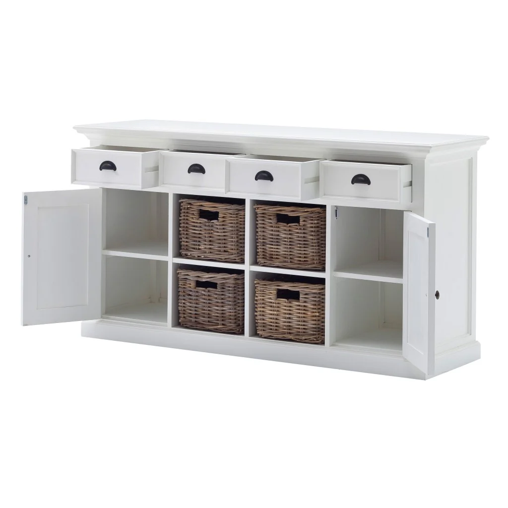 Modern Farmhouse White Buffet With Baskets By Homeroots - Image 4