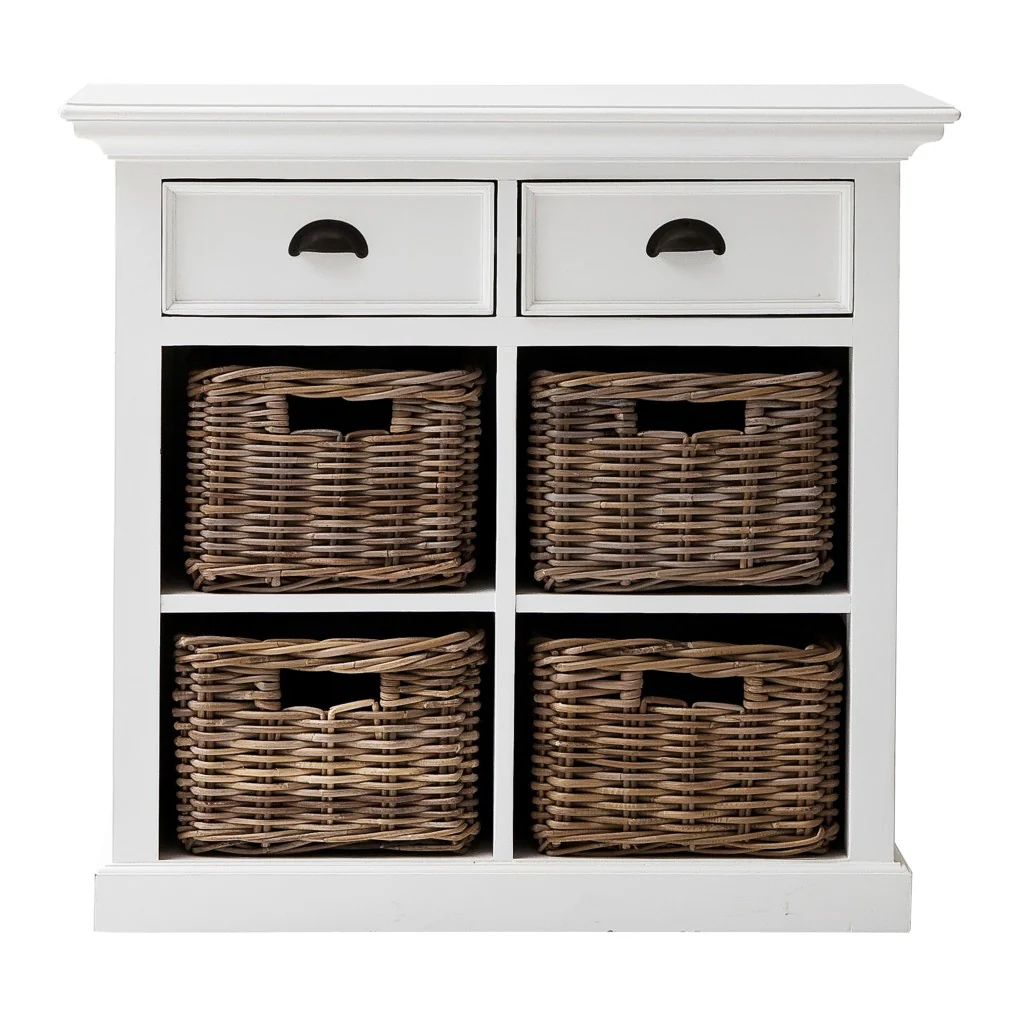 Modern Farmhouse White Medium Accent Cabinet With Baskets By Homeroots - Image 6