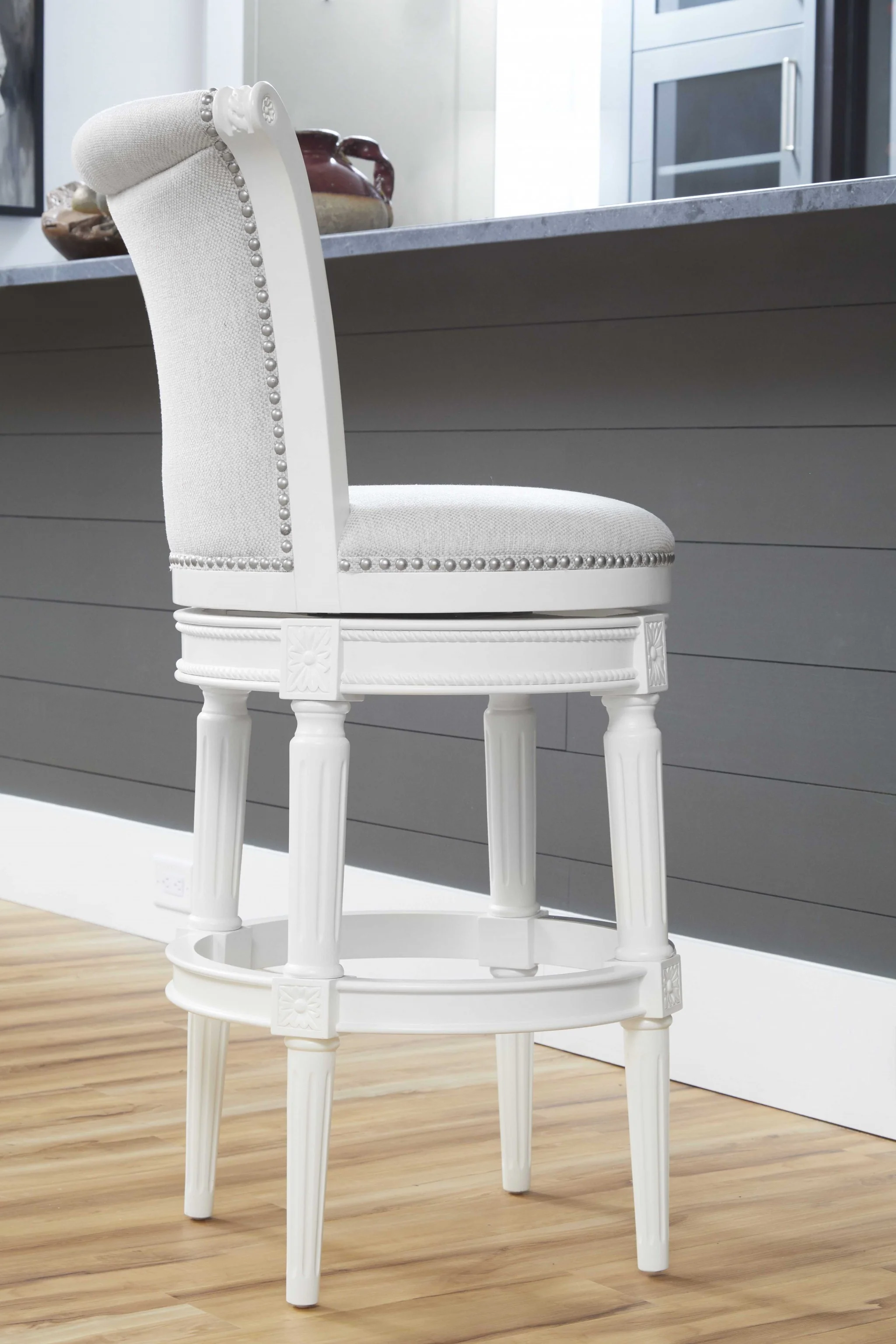 Modern Farmhouse White Swivel Bar Stool By Homeroots - Image 3