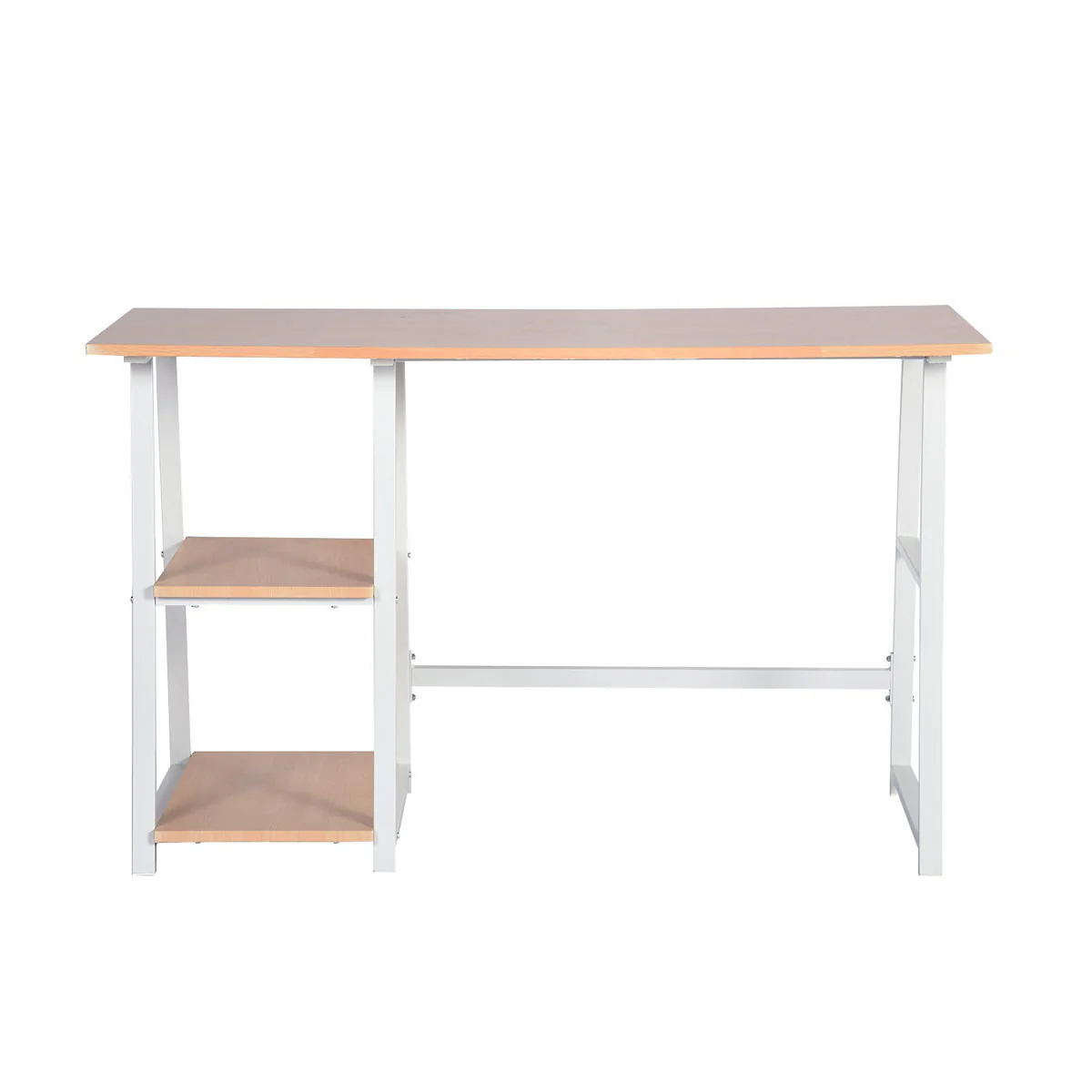 Modern Geo Beech Home Office Table With Storage Shelves By Homeroots - Image 5