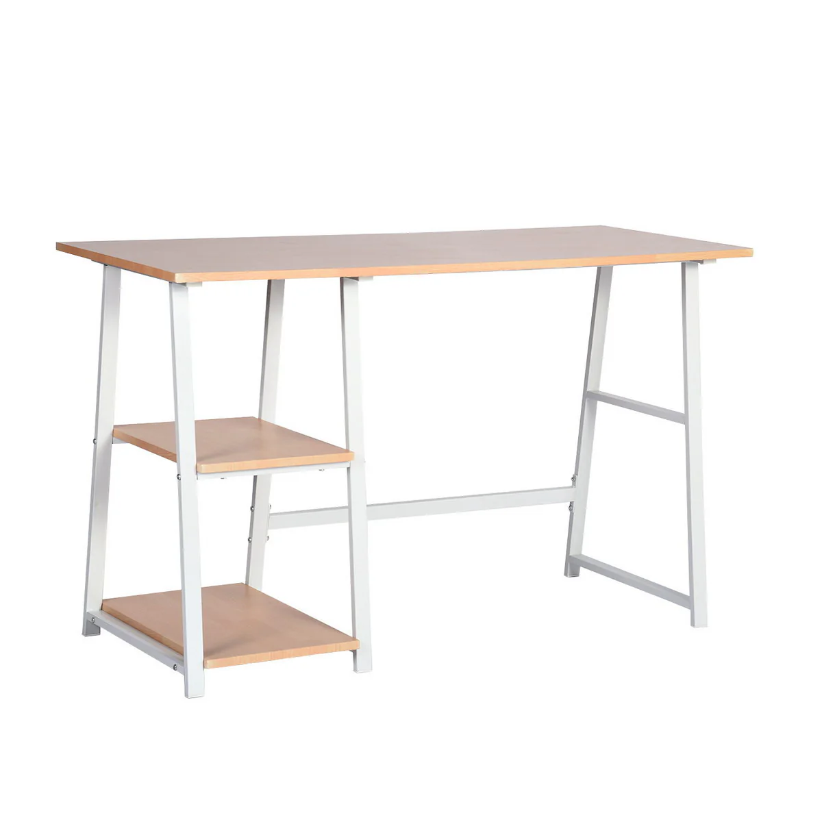 Modern Geo Beech Home Office Table With Storage Shelves By Homeroots - Image 6