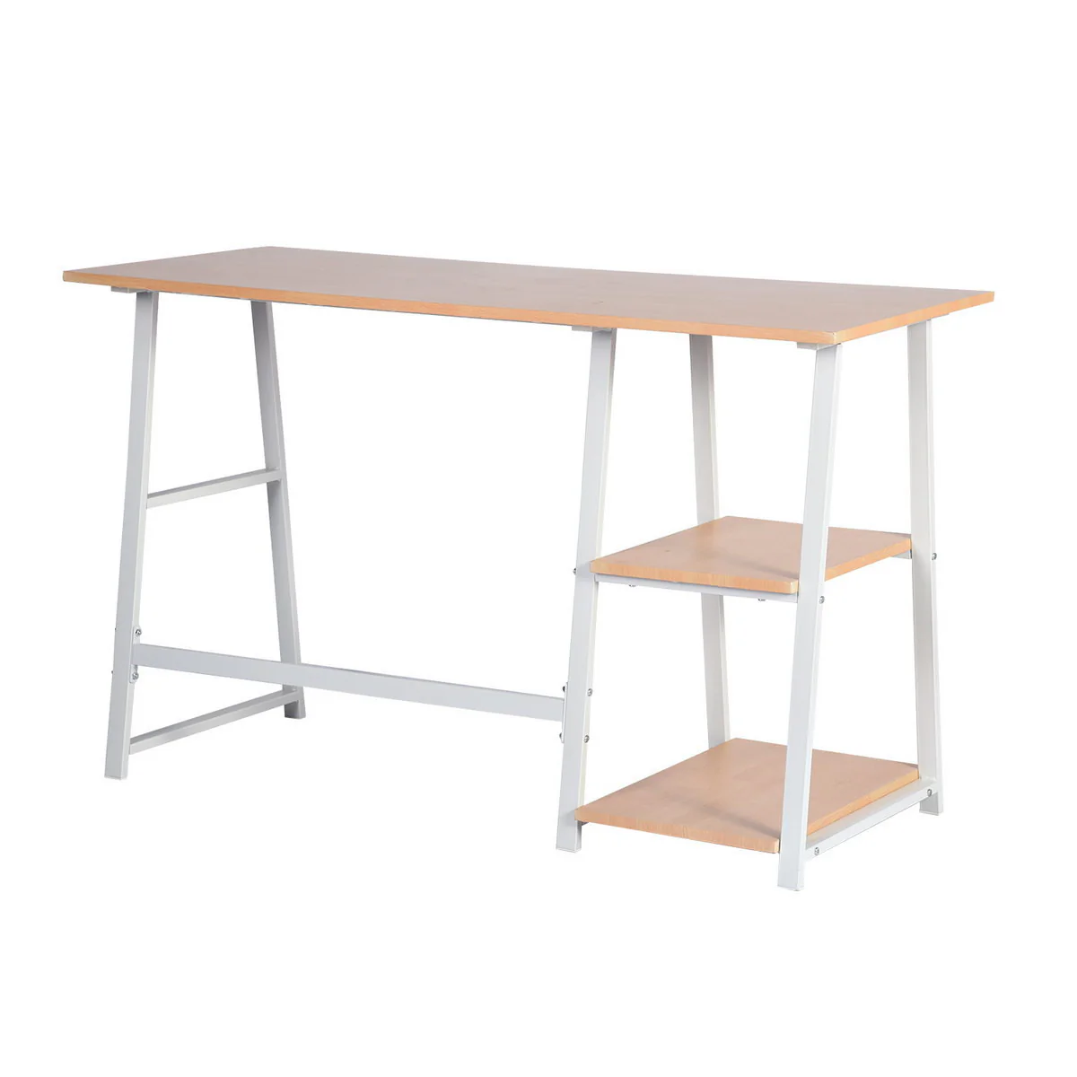Modern Geo Beech Home Office Table With Storage Shelves By Homeroots - Image 8