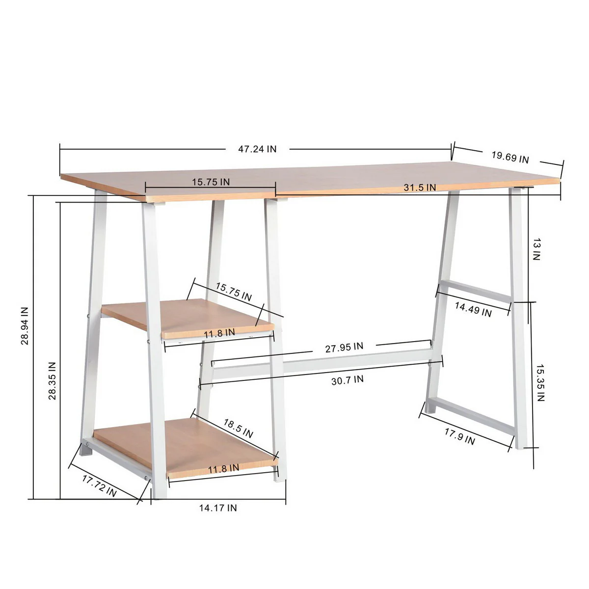 Modern Geo Beech Home Office Table With Storage Shelves By Homeroots - Image 9