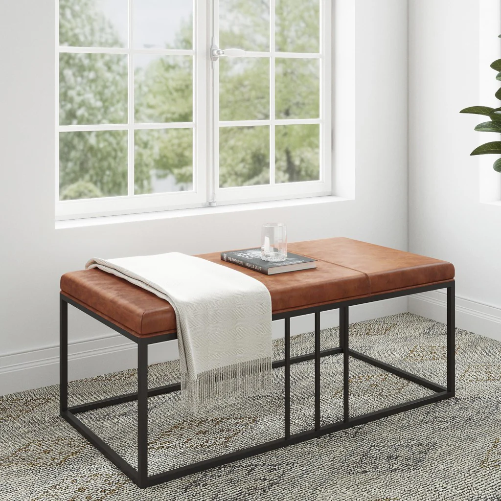 Modern Geo Black and Brown Leather Multipurpose Table By Homeroots - Image 2