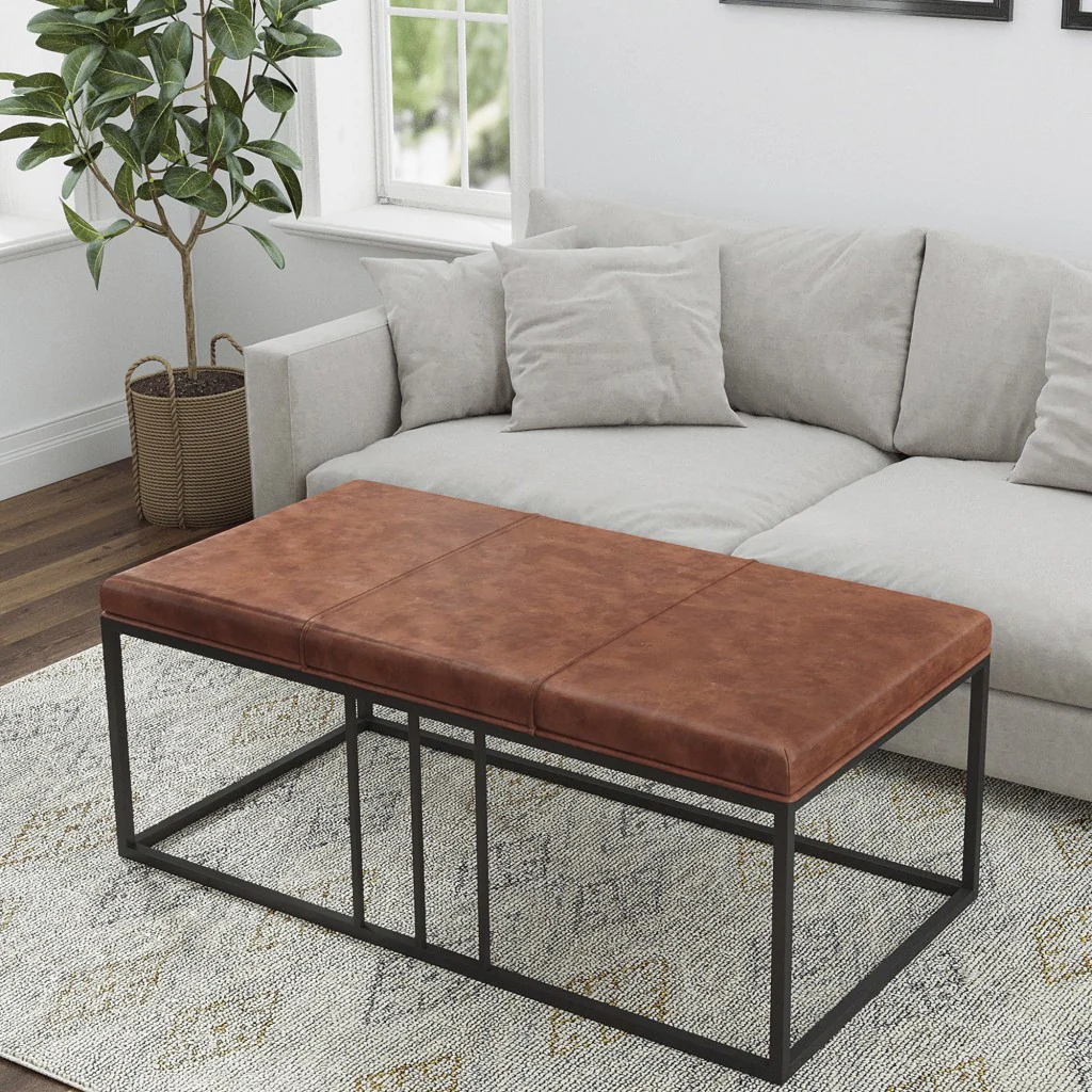 Modern Geo Black and Brown Leather Multipurpose Table By Homeroots - Image 3