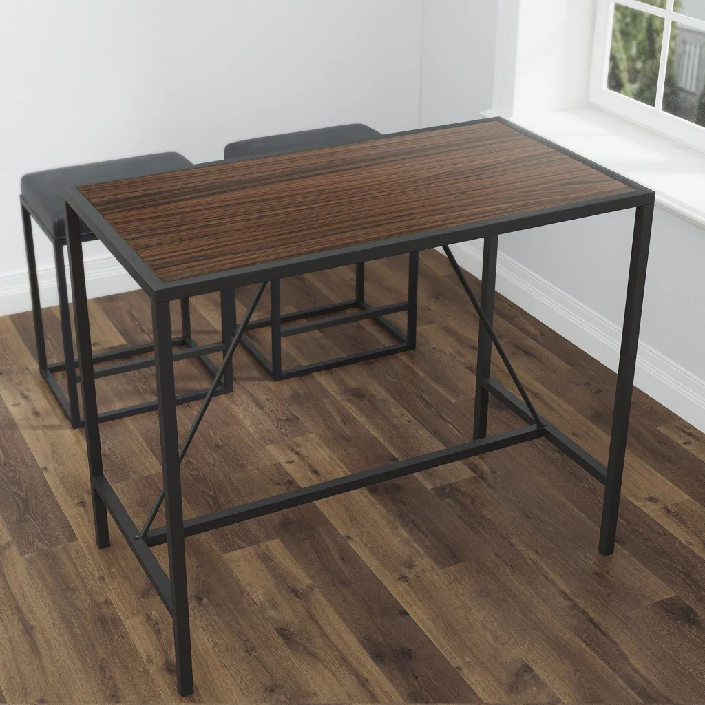 Modern Geo Black and Walnut Bar Dining Table By Homeroots - Image 2