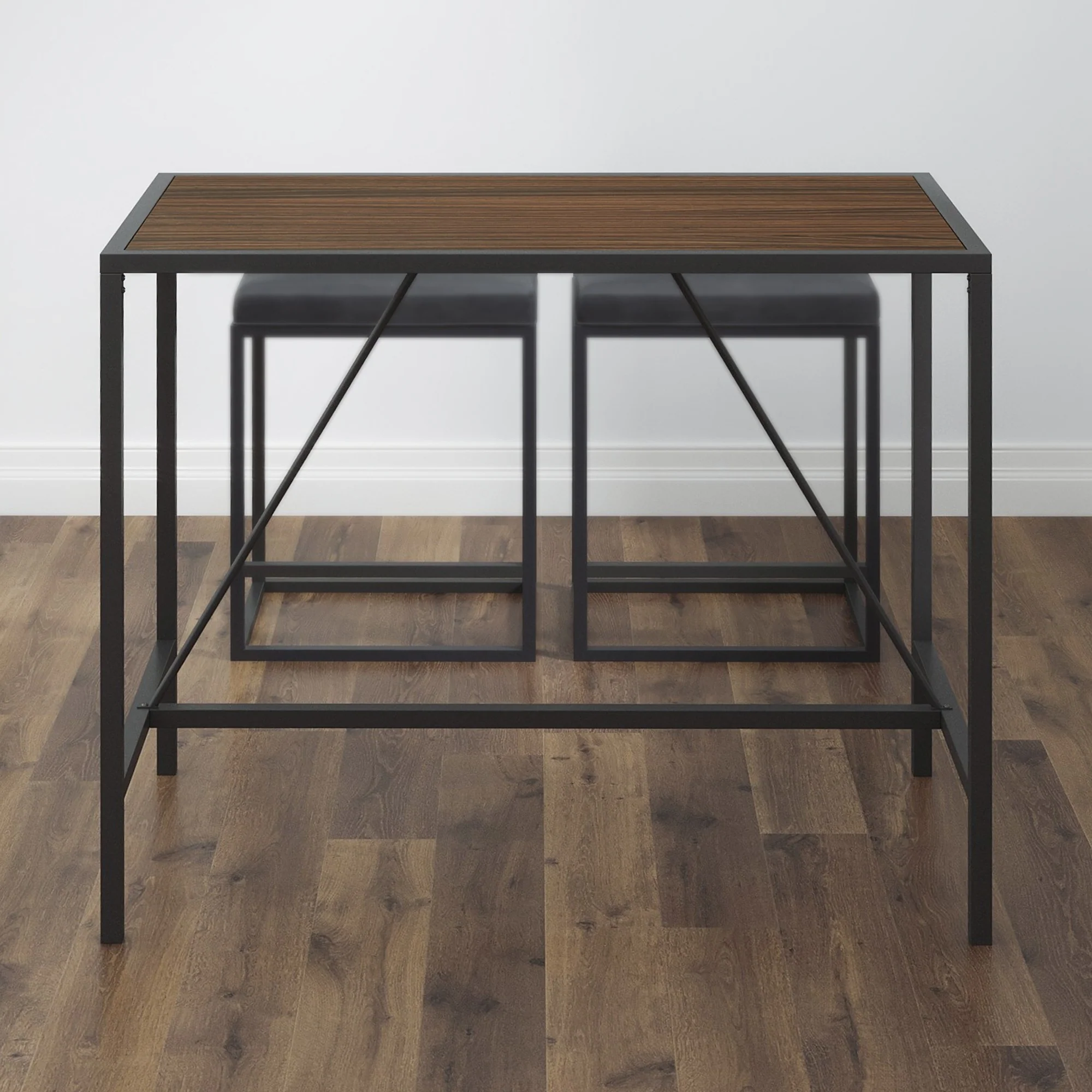 Modern Geo Black and Walnut Bar Dining Table By Homeroots - Image 3