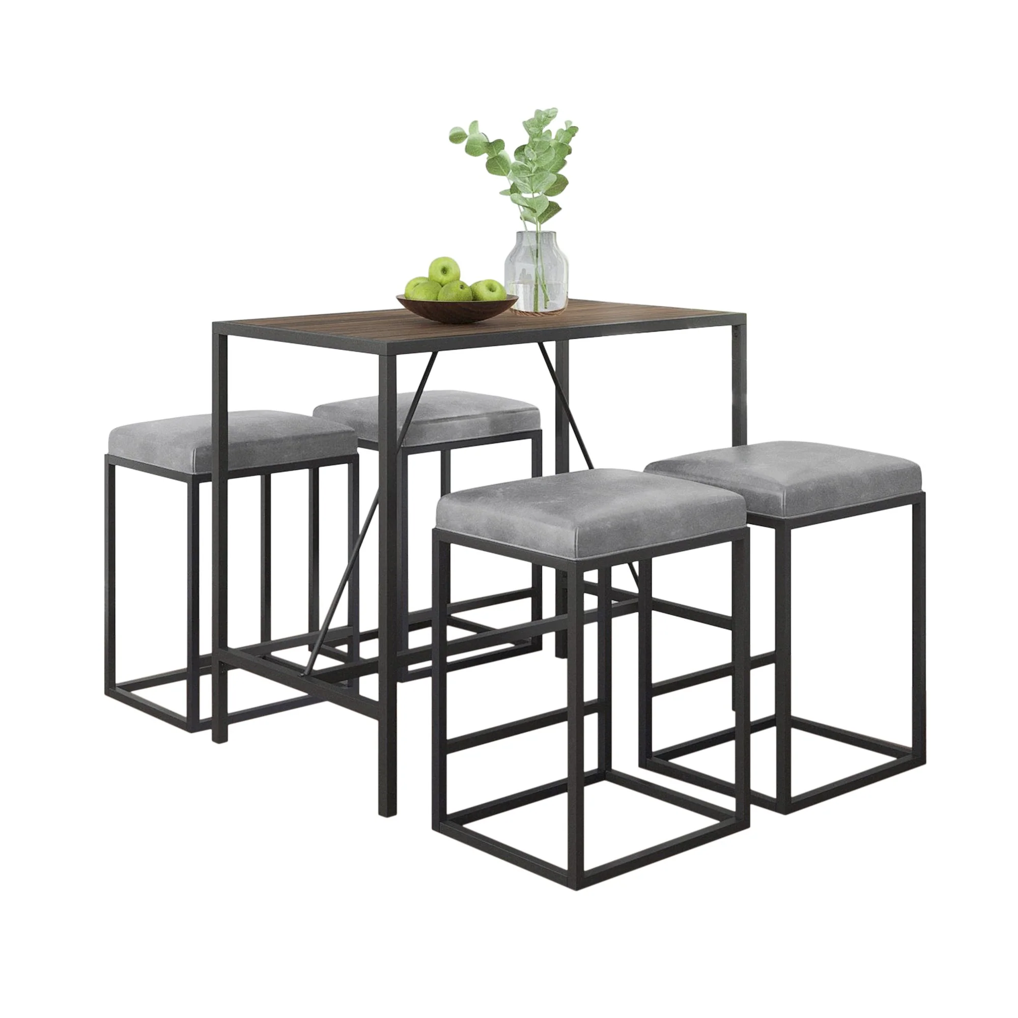 Modern Geo Black And Walnut Five Piece Bar Set By Homeroots - Image 12