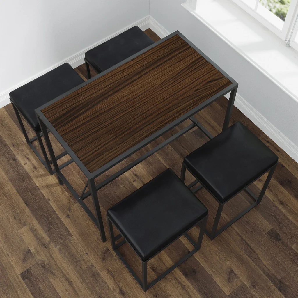 Modern Geo Black And Walnut Five Piece Bar Set By Homeroots - Image 3