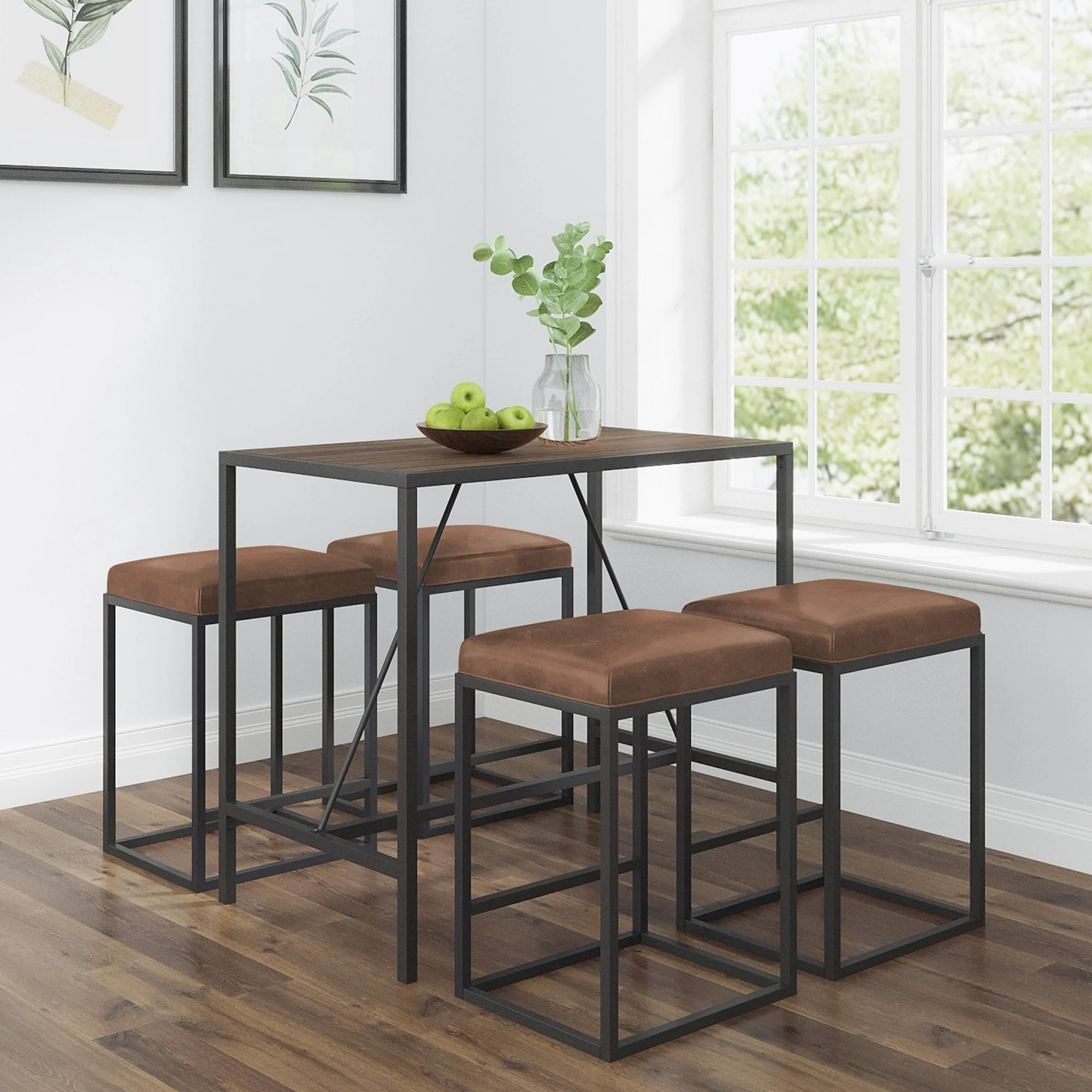 Modern Geo Black And Walnut Five Piece Bar Set By Homeroots - Image 5
