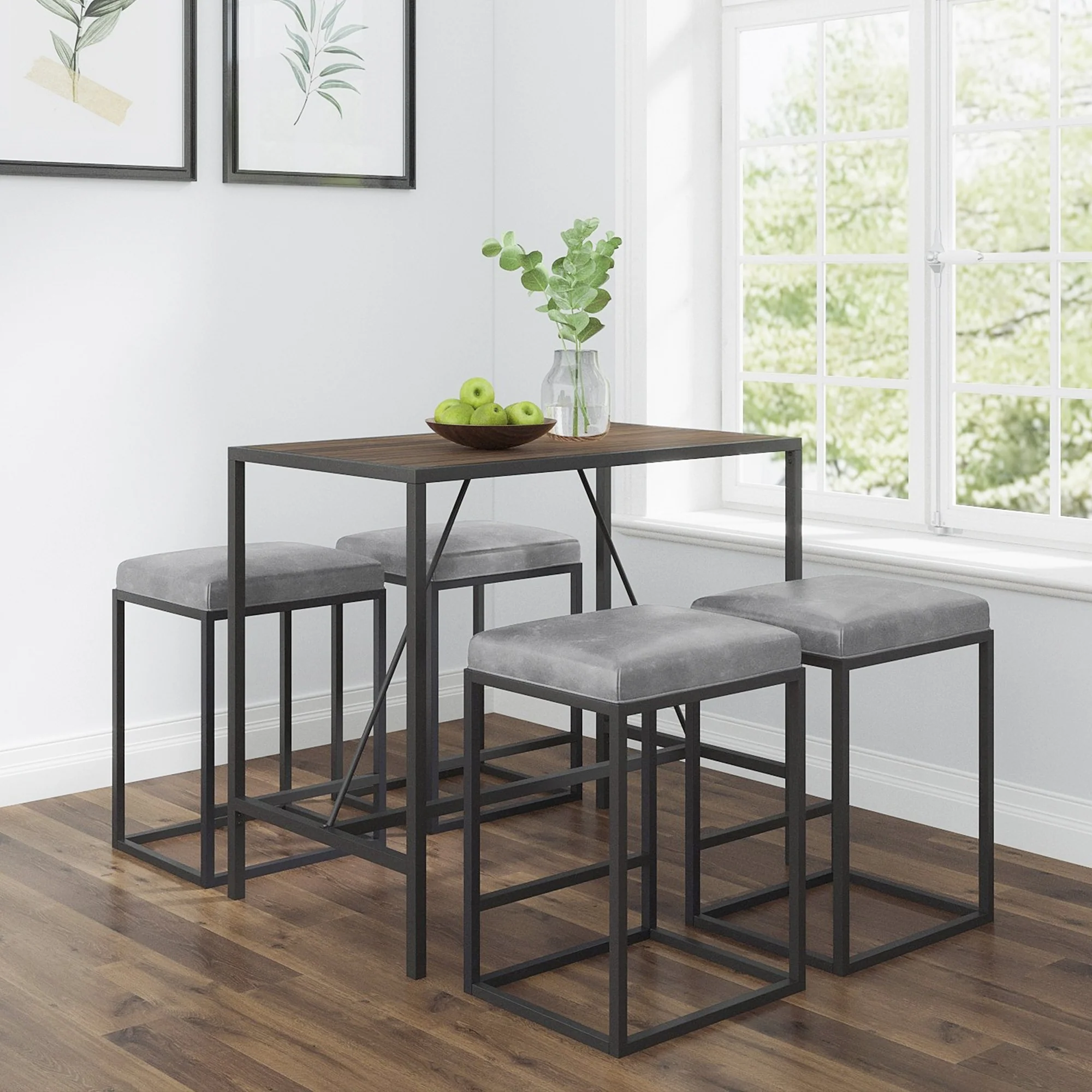 Modern Geo Black And Walnut Five Piece Bar Set By Homeroots - Image 9