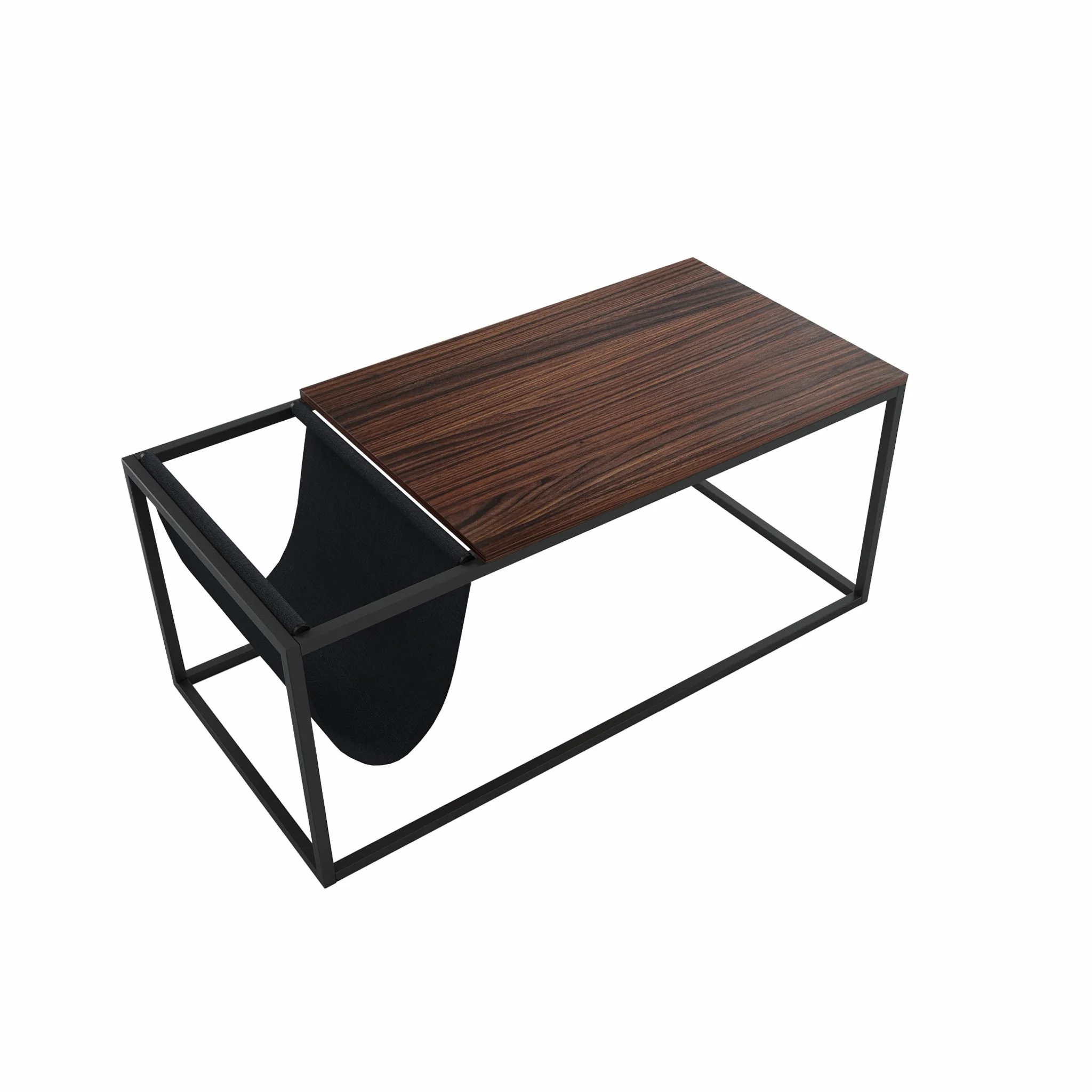 Modern Geo Black and Walnut Sofa Table with Magazine Holder By Homeroots - Image 4