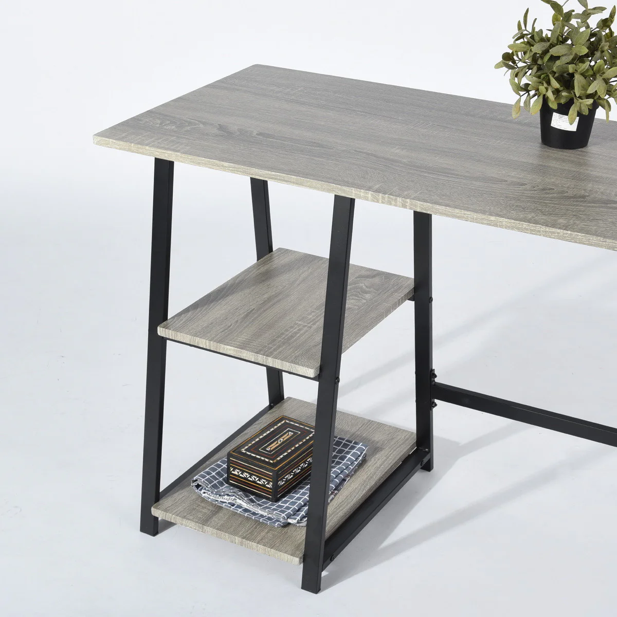 Modern Geo Dark Grey Home Office Table With Storage Shelves By Homeroots - Image 5