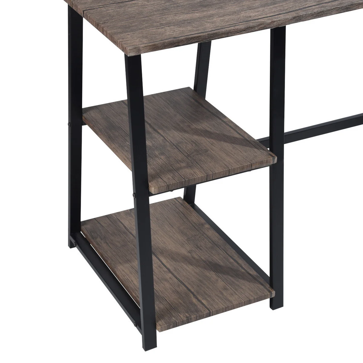 Modern Geo Oak Home Office Table With Storage Shelves By Homeroots - Image 4