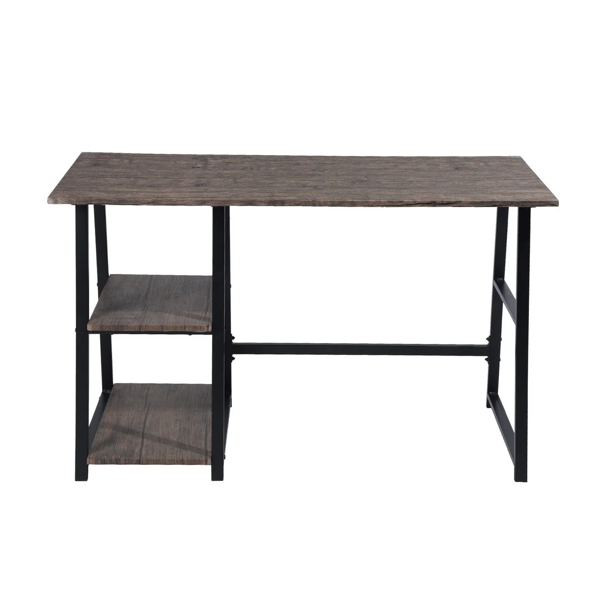 Modern Geo Oak Home Office Table With Storage Shelves By Homeroots - Image 5