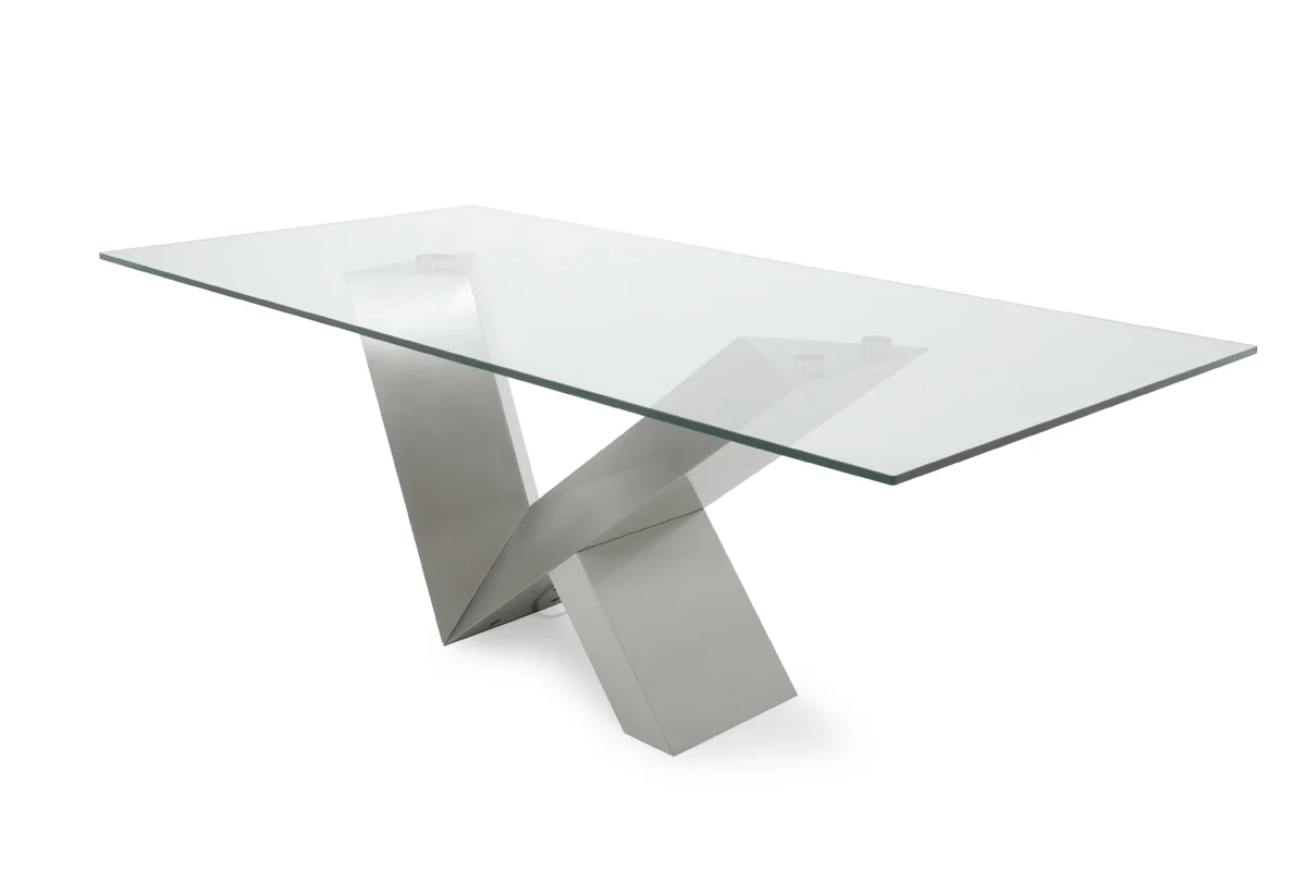 Modern Glass & Stainless Steel Dining Table By Homeroots - Image 3
