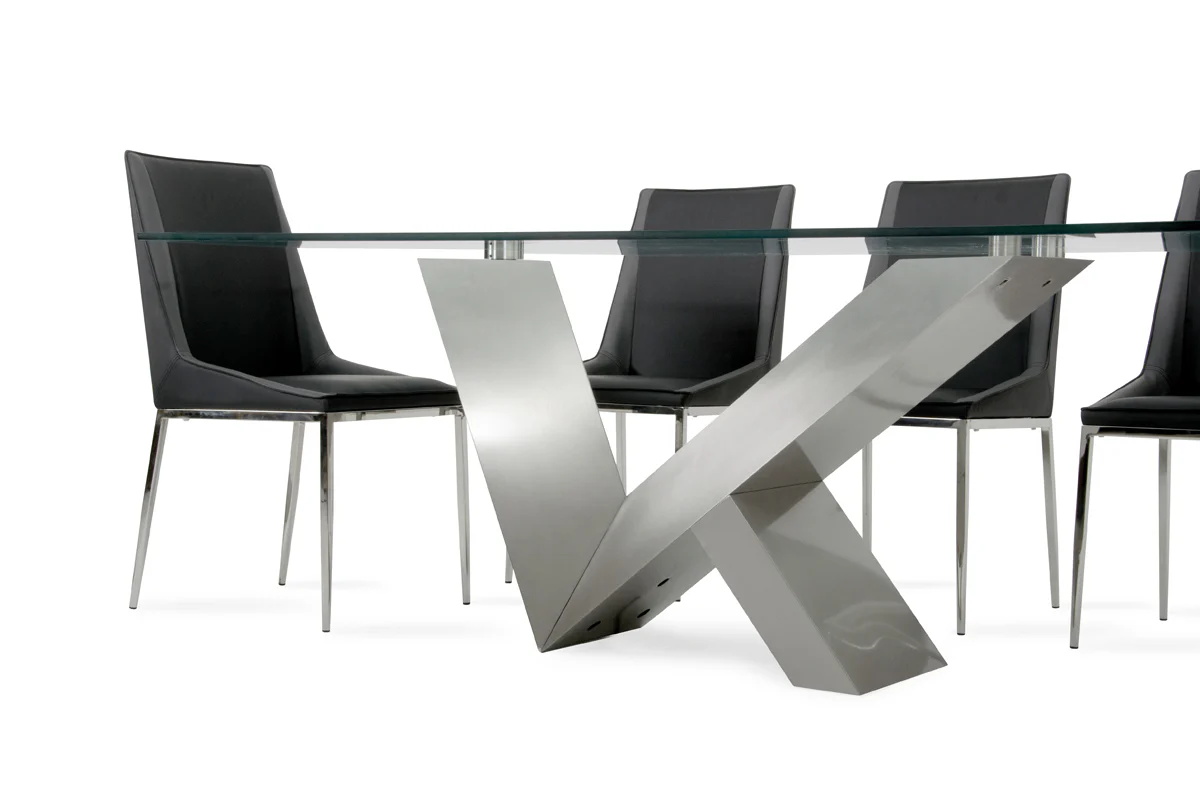 Modern Glass & Stainless Steel Dining Table By Homeroots - Image 5