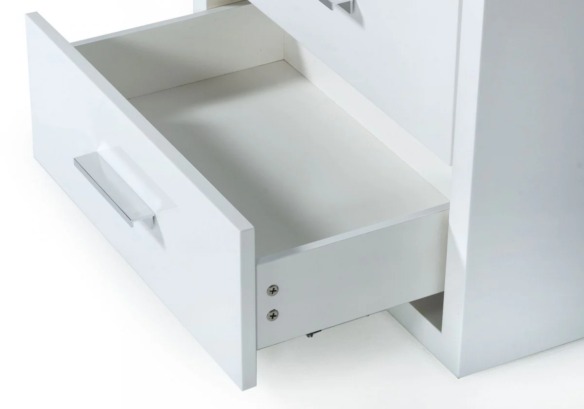 Modern Glossy White Box Nightstand With Two Drawers By Homeroots - Image 4
