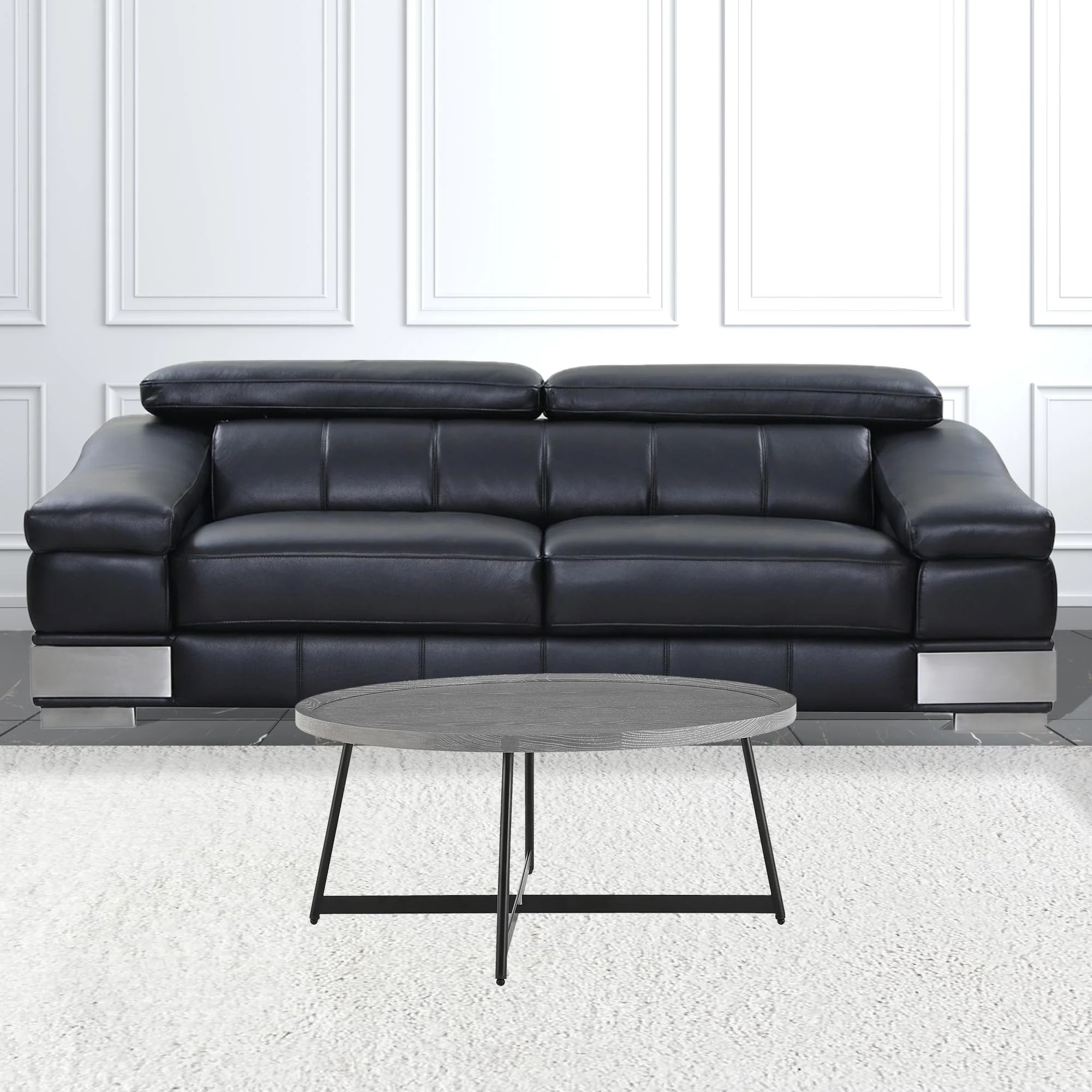 Modern Gray and Black Round Coffee Table By Homeroots - Image 4