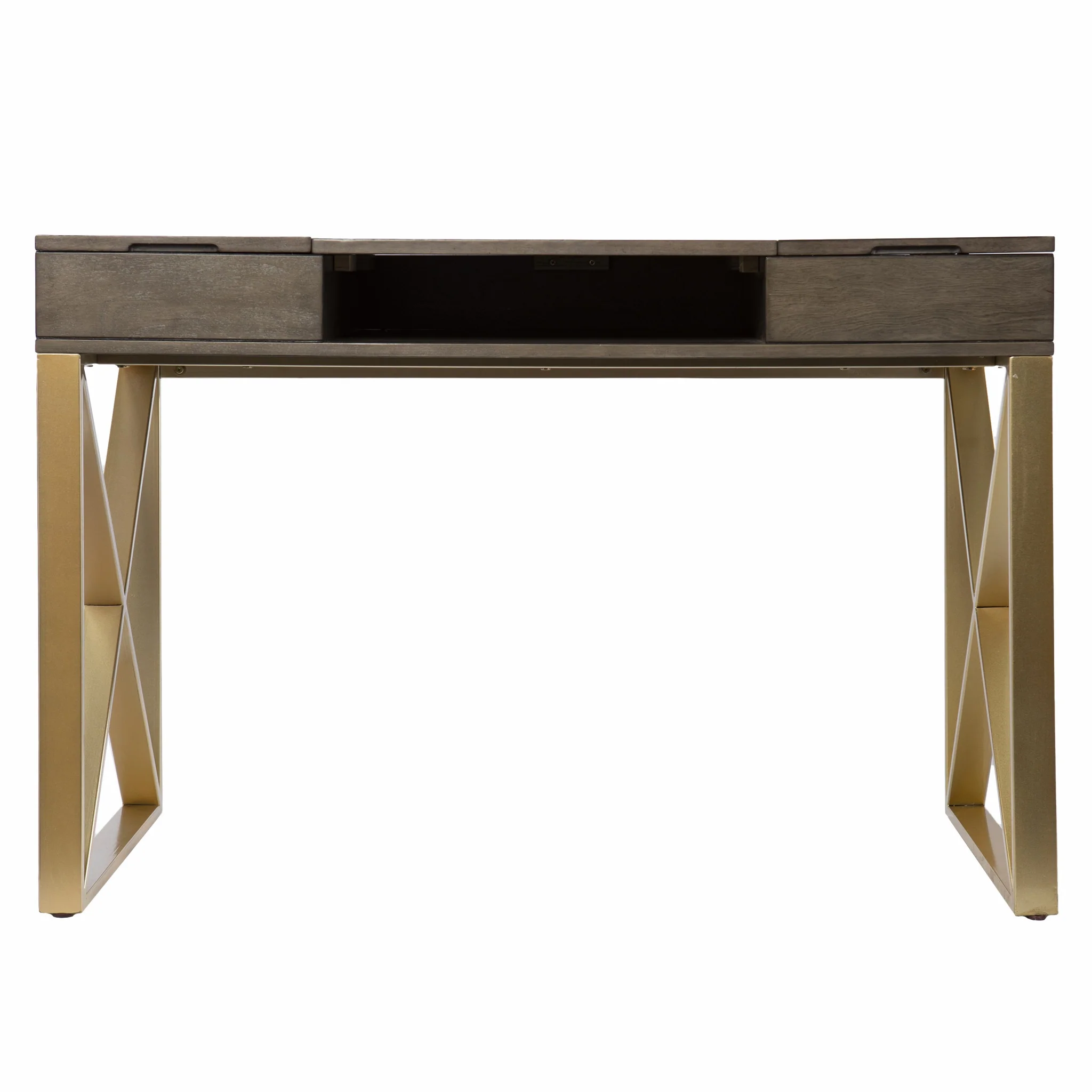 Modern Gray and Gold Writing Desk with Storage By Homeroots - Image 4