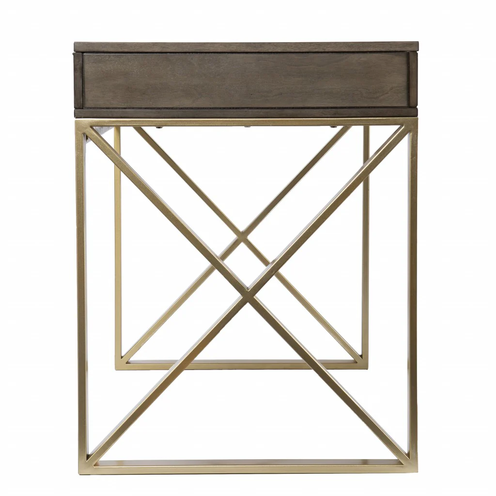 Modern Gray and Gold Writing Desk with Storage By Homeroots - Image 6