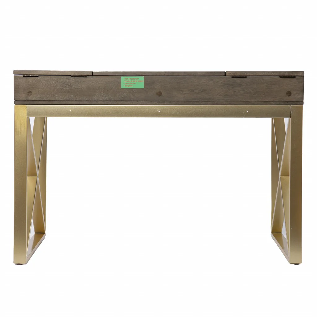 Modern Gray and Gold Writing Desk with Storage By Homeroots - Image 7