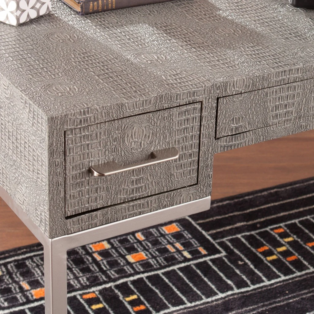 Modern Gray and Silver Faux Snakeskin Desk By Homeroots - Image 2