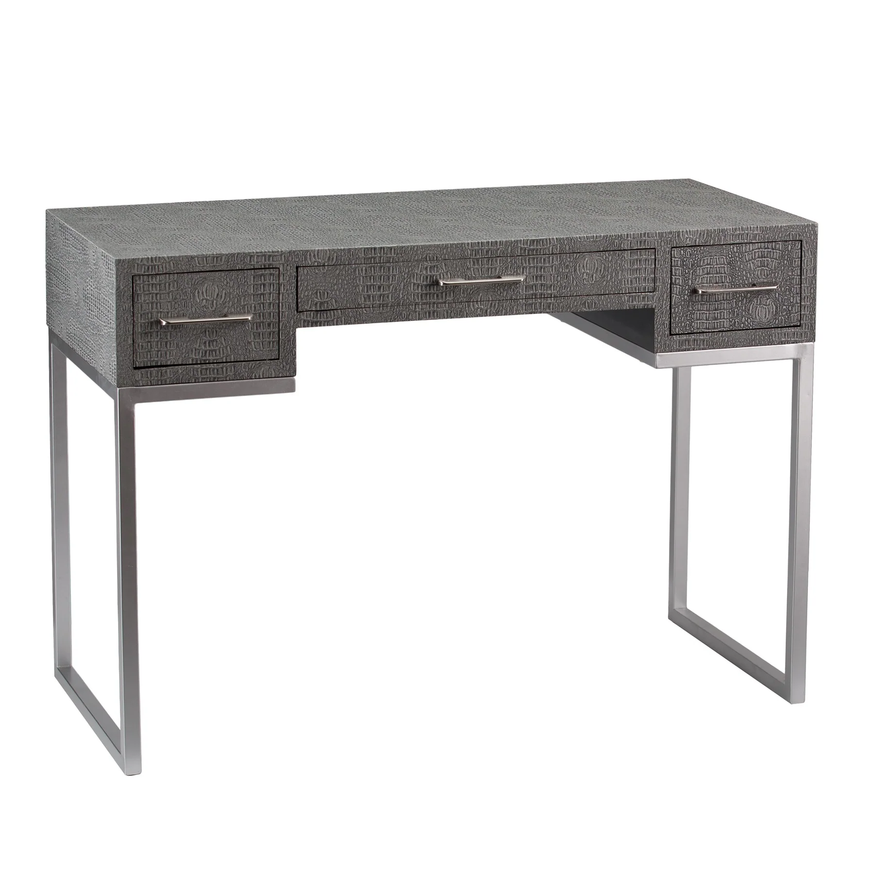 Modern Gray and Silver Faux Snakeskin Desk By Homeroots - Image 4