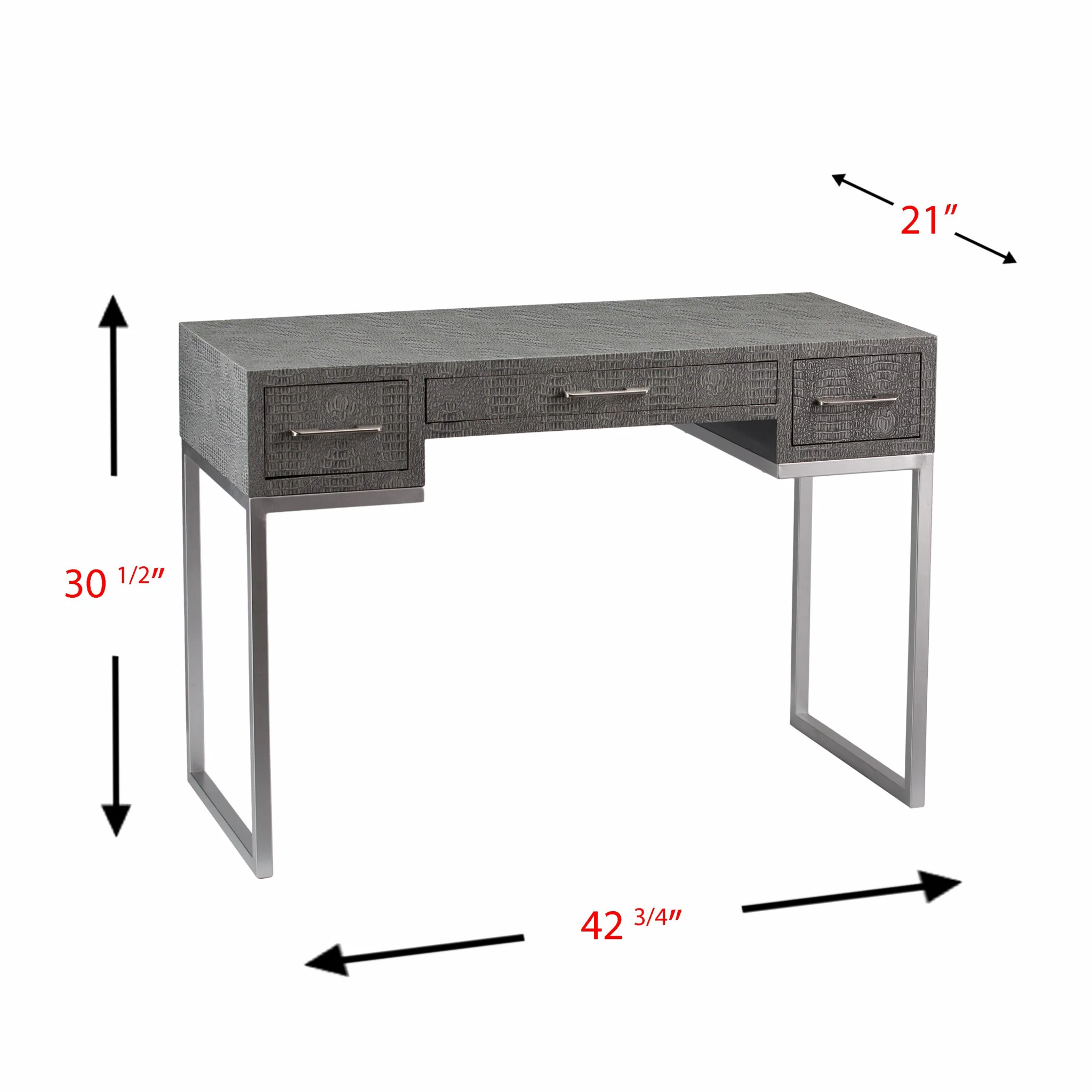 Modern Gray and Silver Faux Snakeskin Desk By Homeroots - Image 5