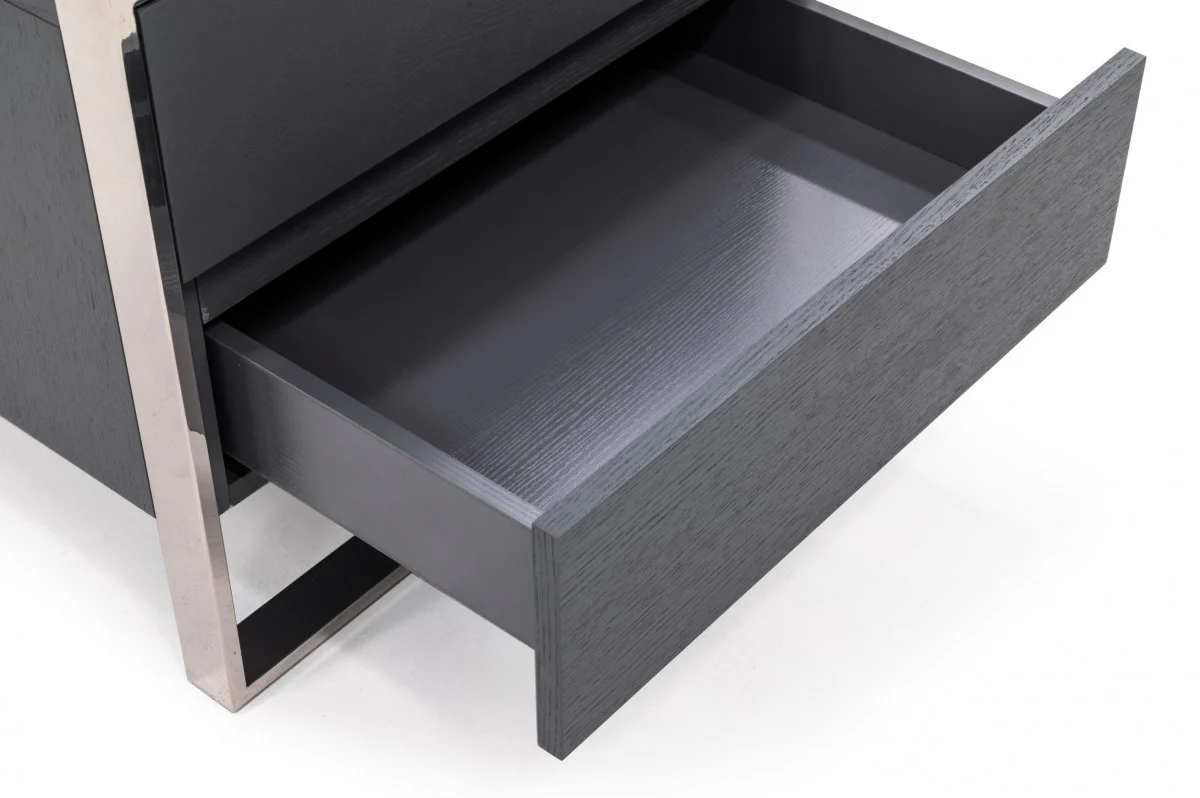 Modern Gray And Stainless Steel Nightstand With Two Drawers By Homeroots - Image 2