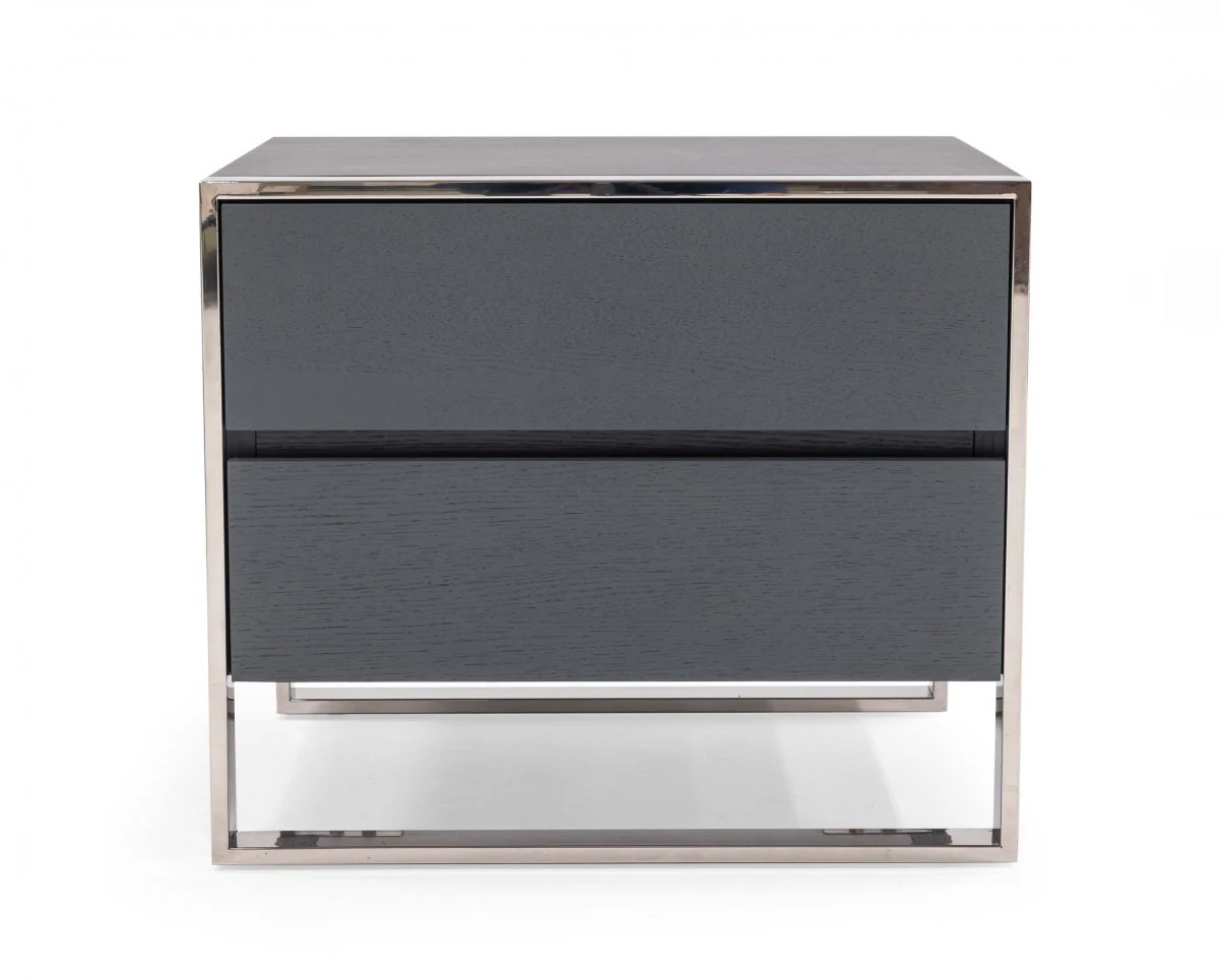 Modern Gray And Stainless Steel Nightstand With Two Drawers By Homeroots - Image 4