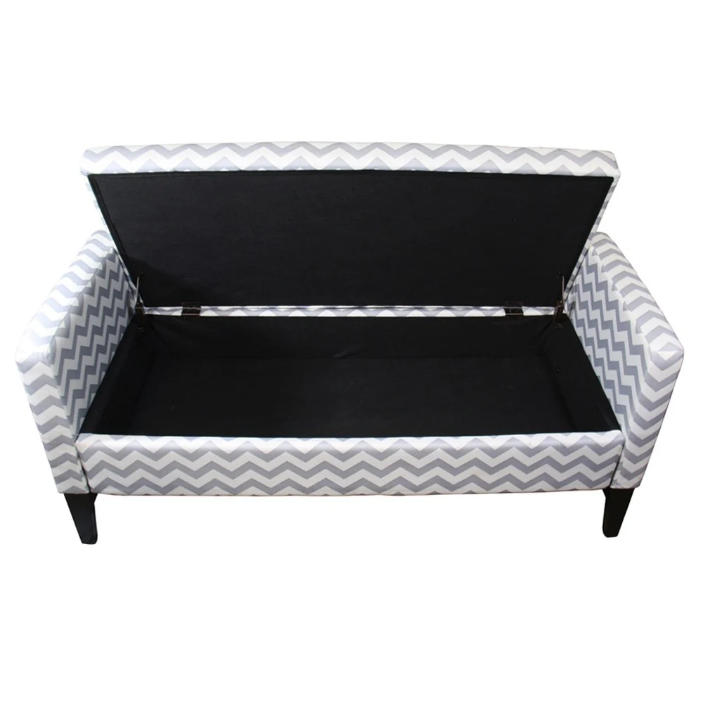 Modern Gray and White Chevron Print Storage Bench By Homeroots - Image 2