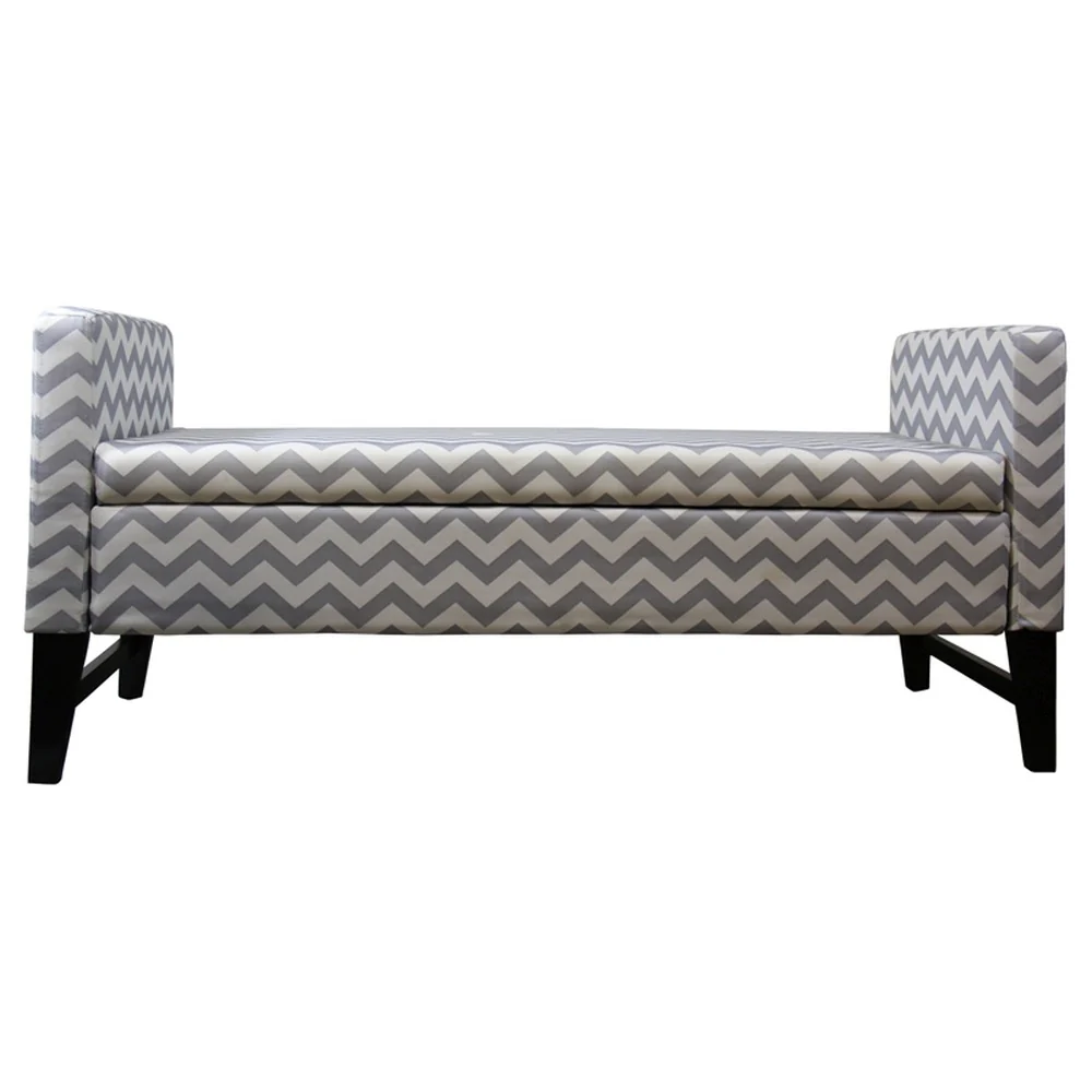 Modern Gray and White Chevron Print Storage Bench By Homeroots - Image 3