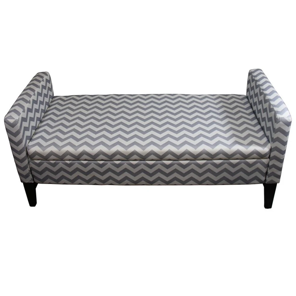 Modern Gray and White Chevron Print Storage Bench By Homeroots - Image 5