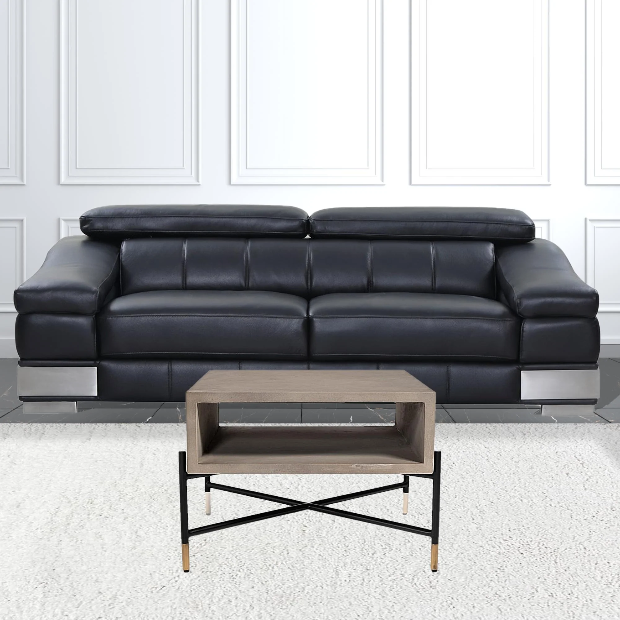 Modern Gray Concrete and Black Metal Coffee Table By Homeroots - Image 3