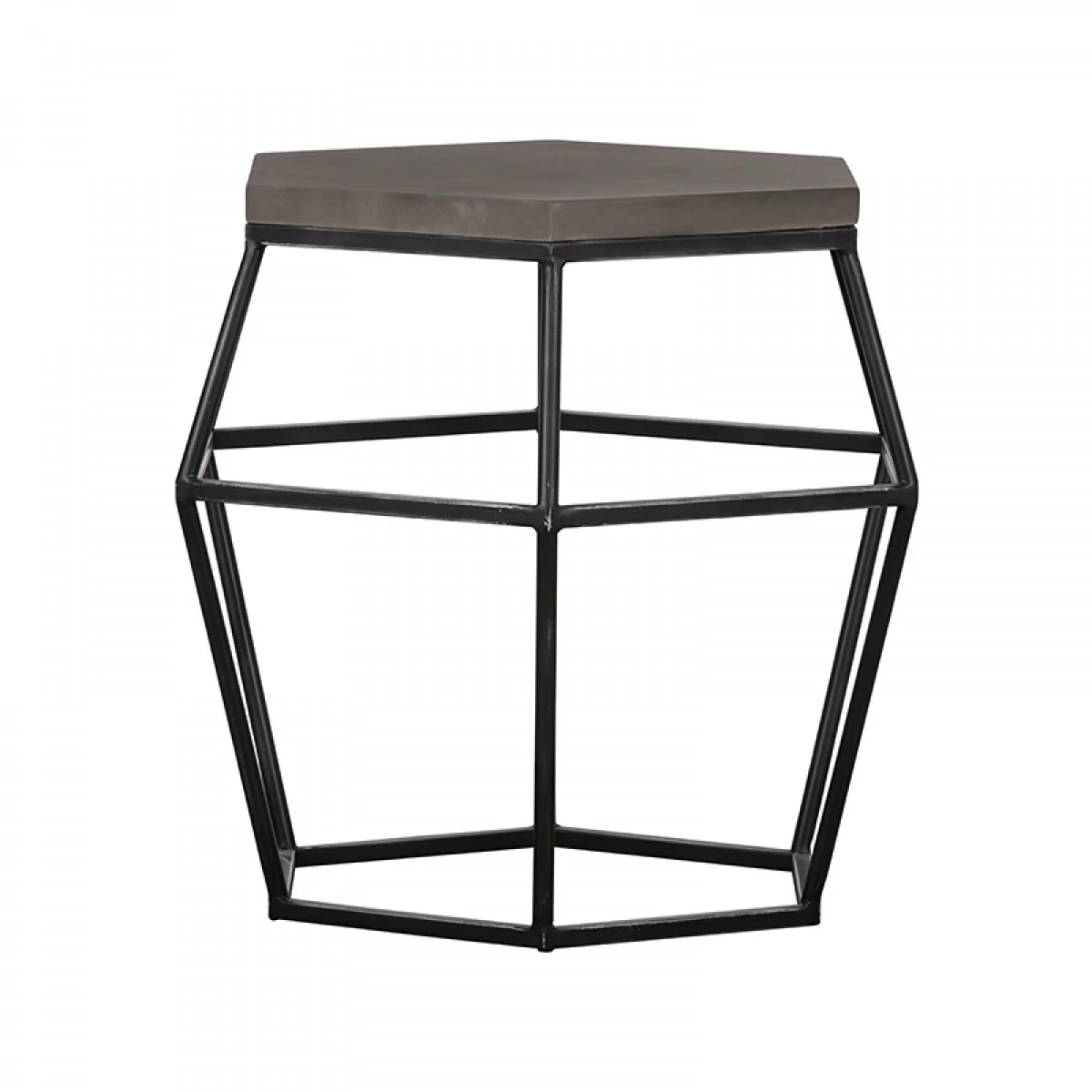 Modern Gray Concrete and Black Metal Hexagonal End Table By Homeroots - Image 2