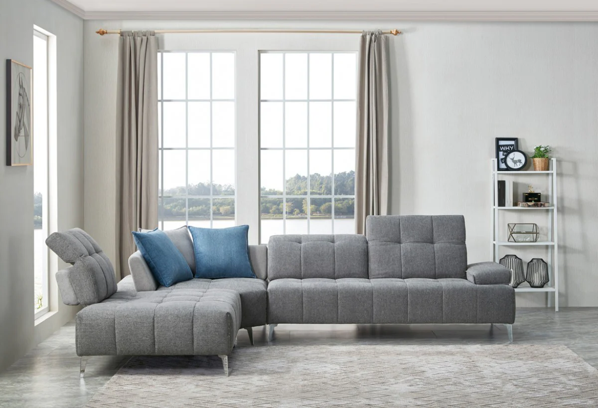 Modern Gray Fabric Moveable Back and Adjustable Sectional Sofa By Homeroots - Image 2