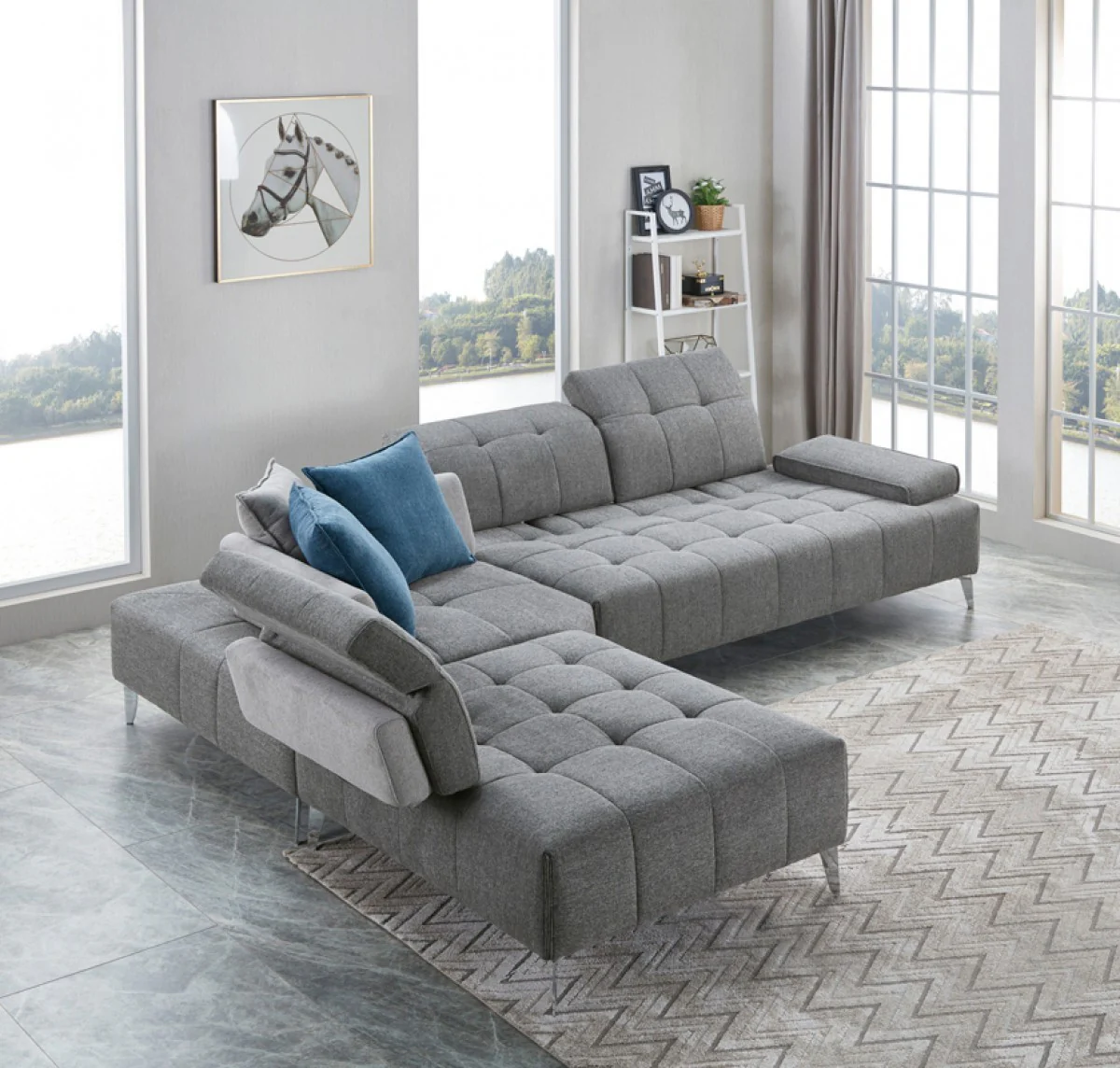 Modern Gray Fabric Moveable Back and Adjustable Sectional Sofa By Homeroots - Image 3