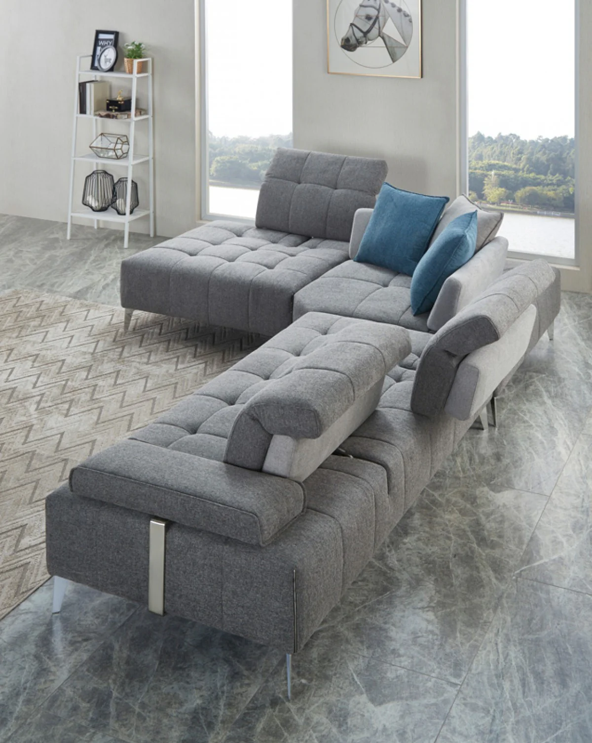 Modern Gray Fabric Moveable Back and Adjustable Sectional Sofa By Homeroots - Image 4