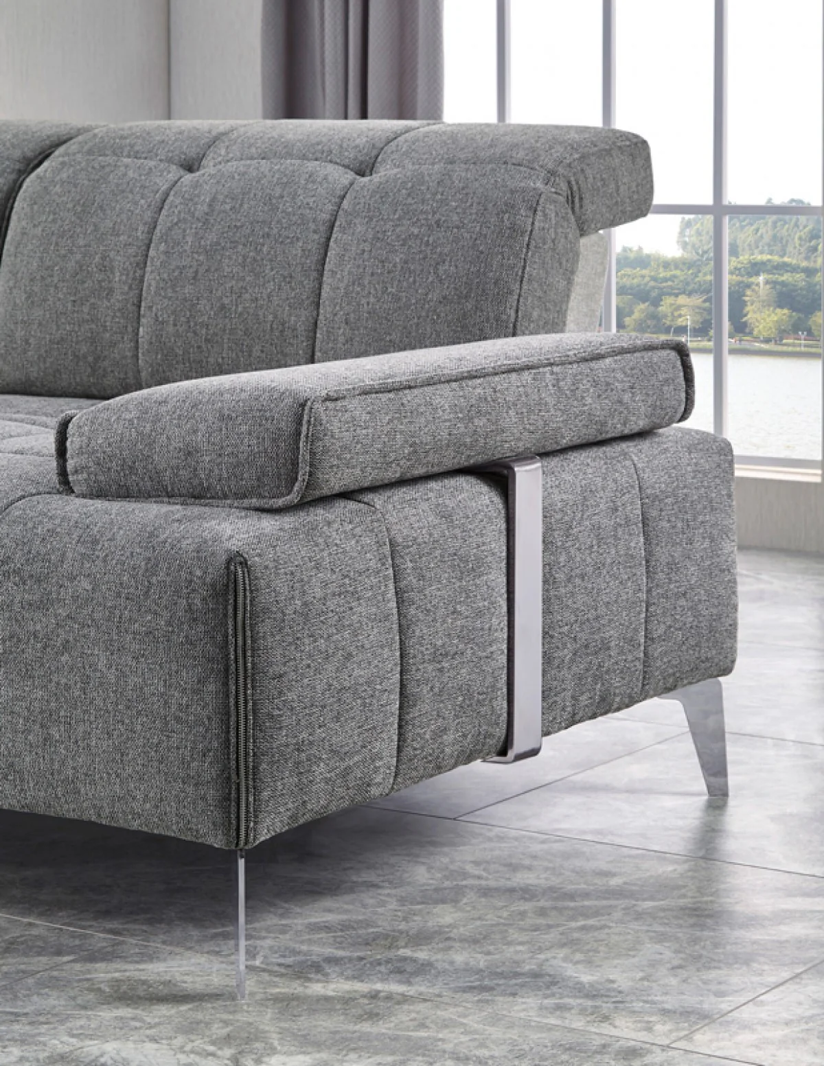 Modern Gray Fabric Moveable Back and Adjustable Sectional Sofa By Homeroots - Image 5