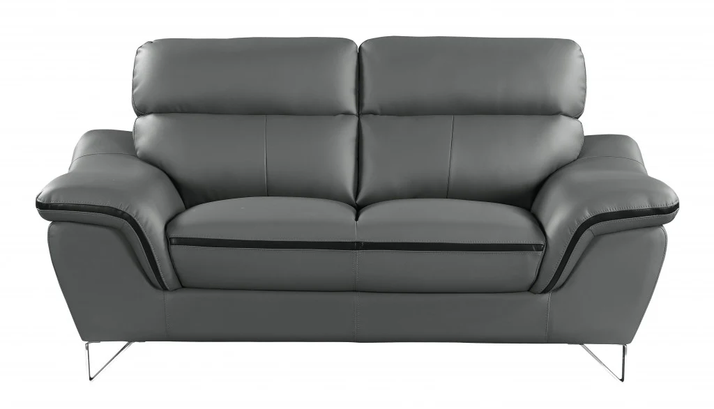 Modern Gray Leather Sofa And Loveseat By Homeroots - 343870 - Image 4