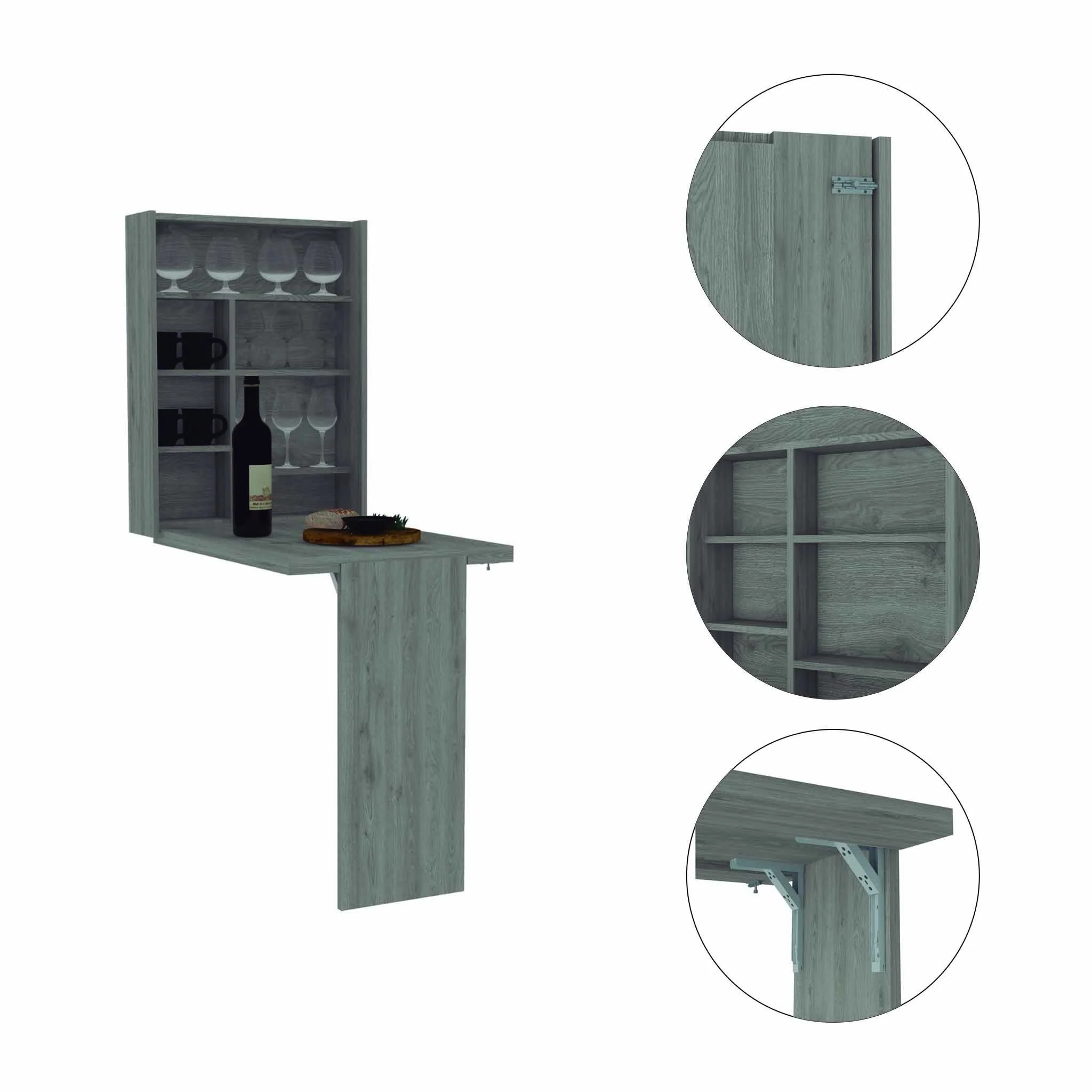 Modern Gray Retractable Desk or Bar Cabinet By Homeroots - Image 4