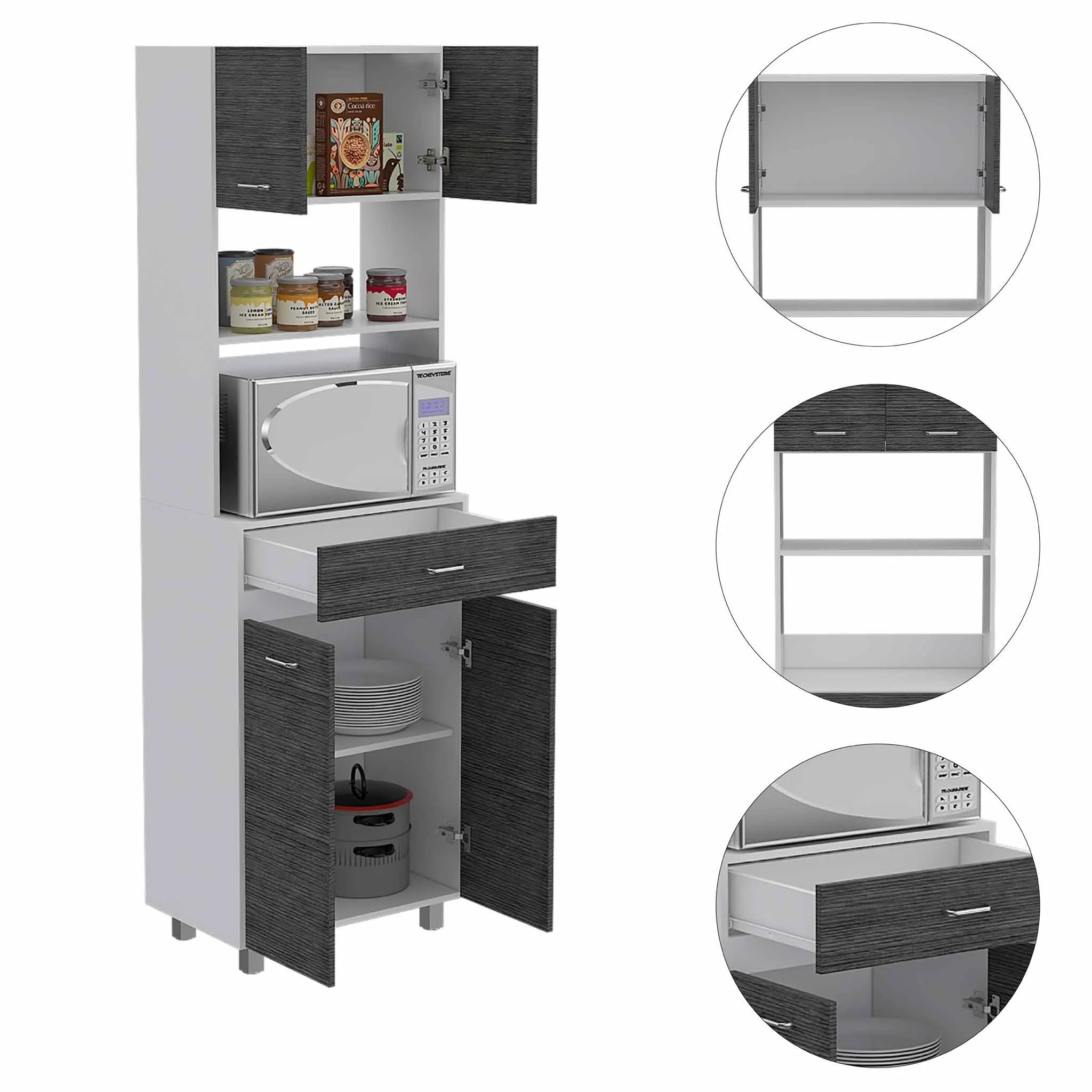 Modern Gray Stria Tall Kitchen Cart By Homeroots - Image 5
