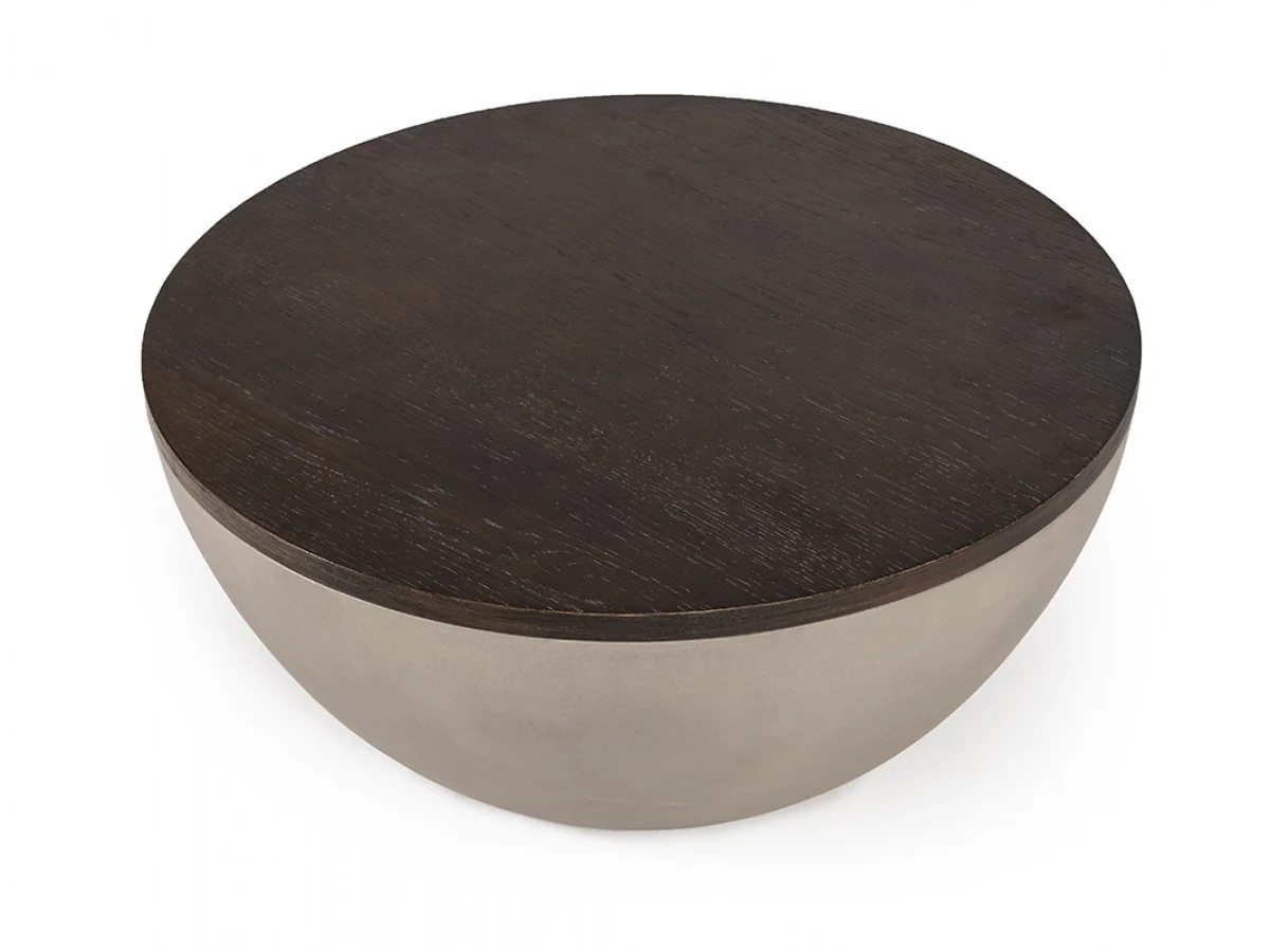 Modern Grey Concrete and Brown Oak Round Coffee Table By Homeroots - Image 2
