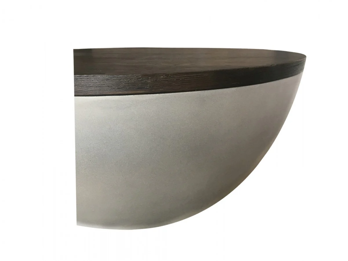 Modern Grey Concrete and Brown Oak Round Coffee Table By Homeroots - Image 3