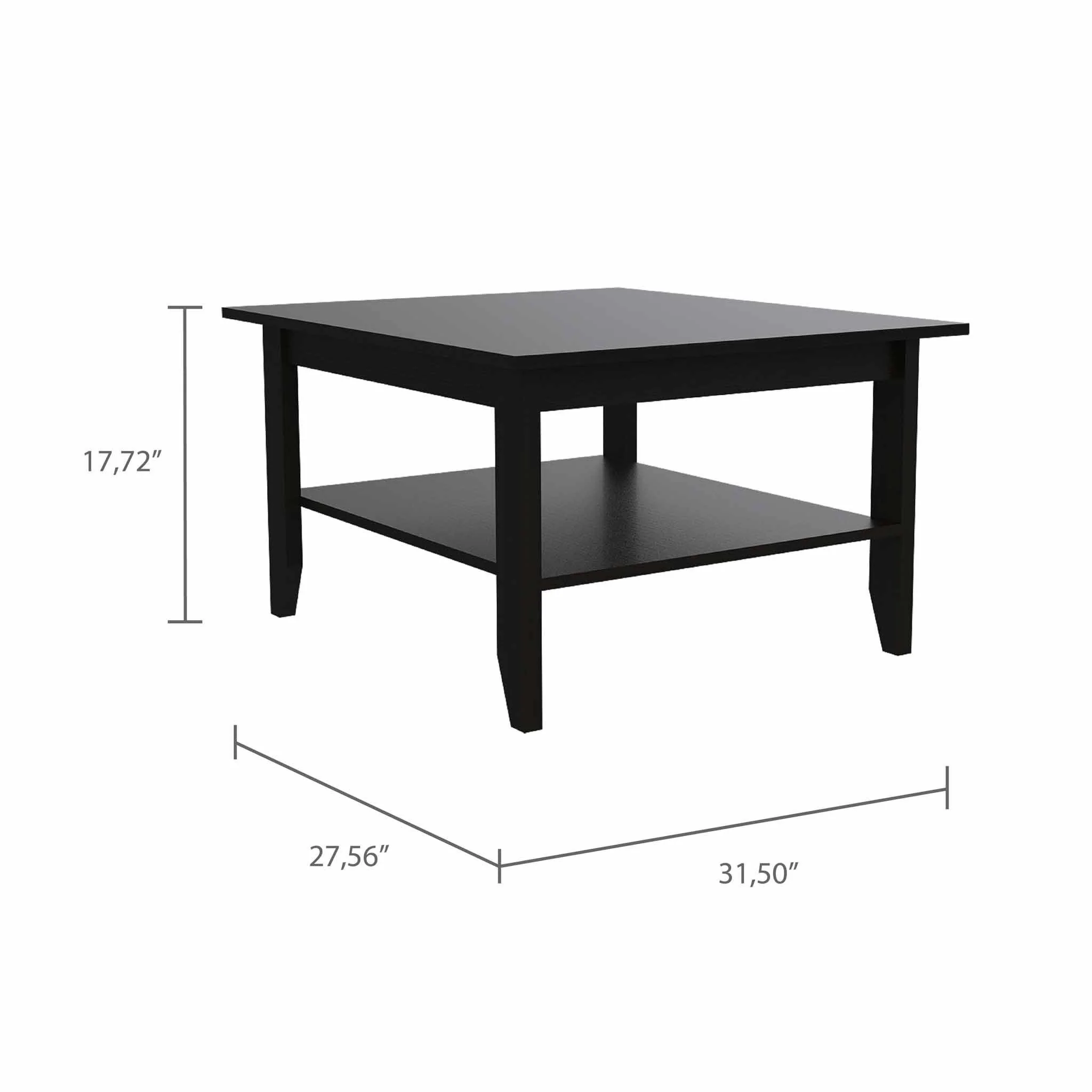Modern Jet Black Coffee Table with Shelf By Homeroots - Image 3