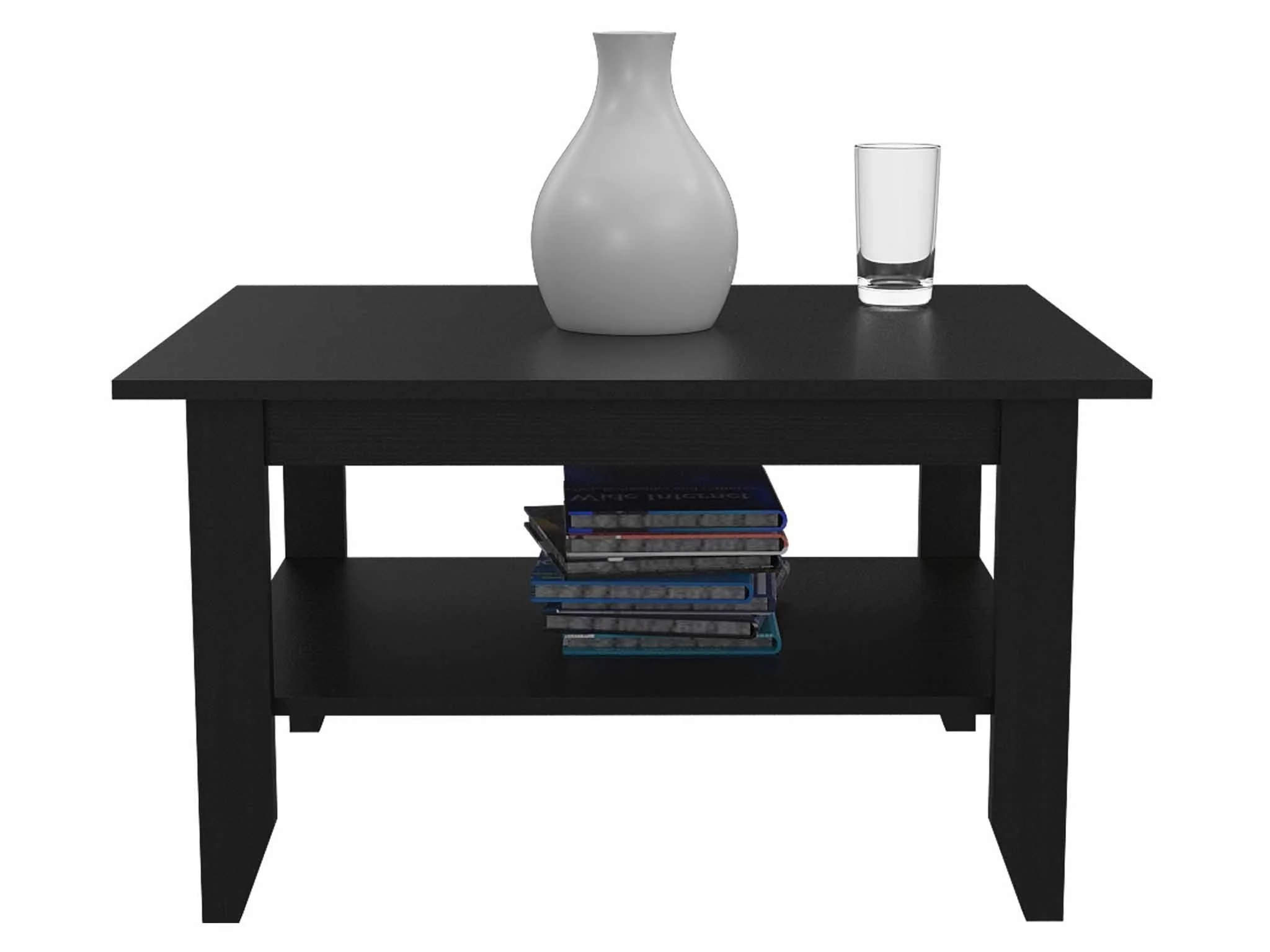 Modern Jet Black Coffee Table with Shelf By Homeroots - Image 5