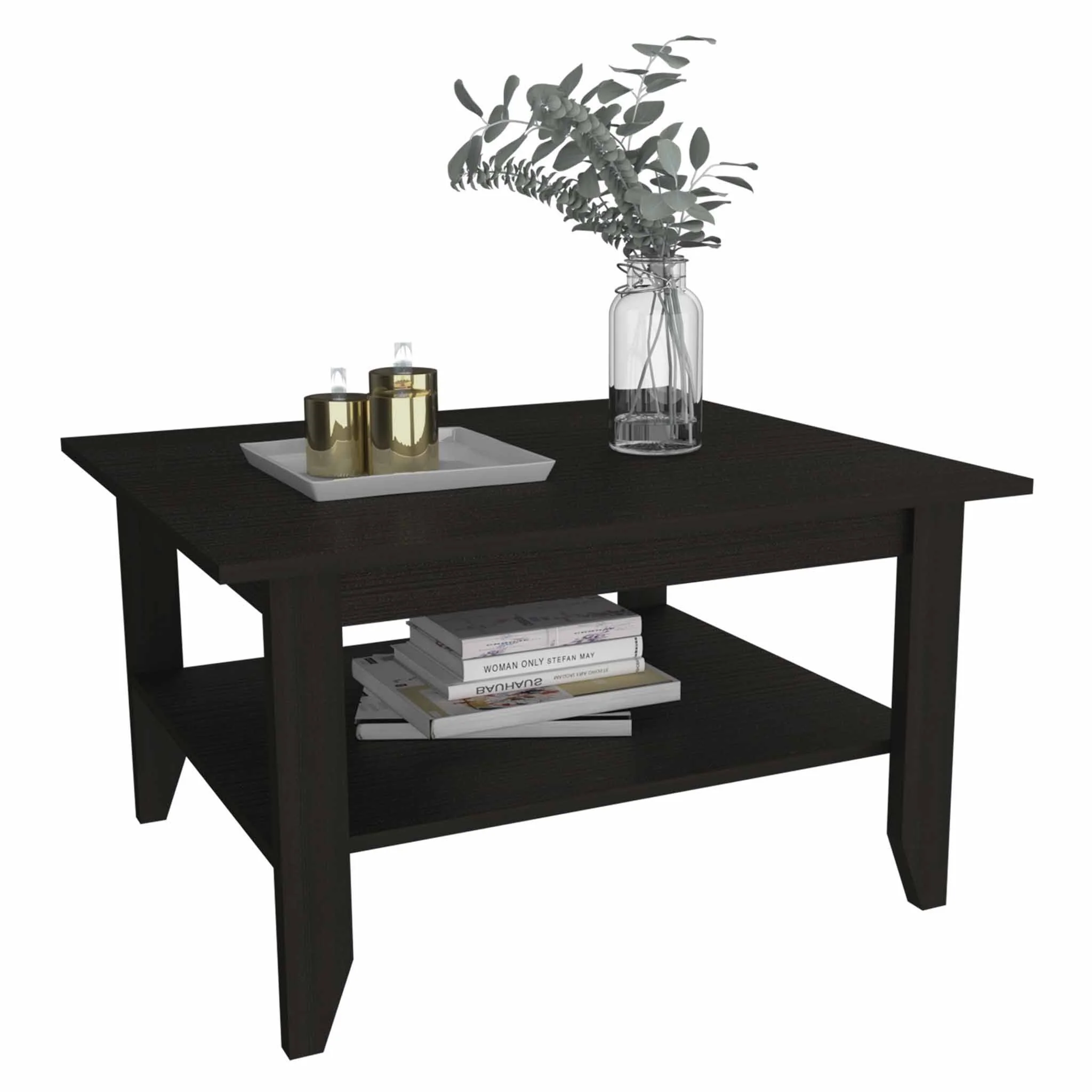 Modern Jet Black Coffee Table with Shelf By Homeroots - Image 6