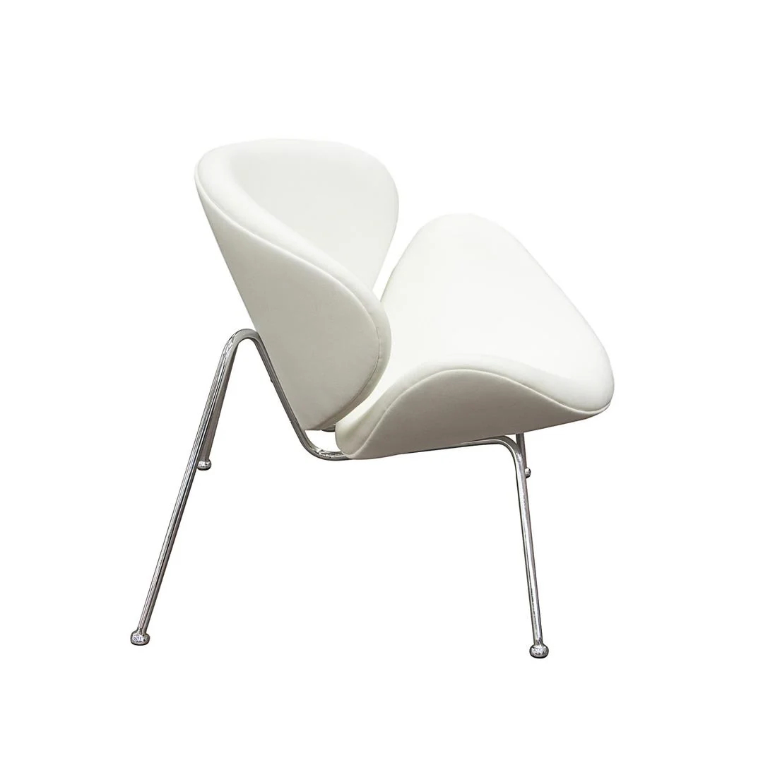 Modern Leatherette Upholstered Accent Chair With Angled Metal Legs, Set Of Two, White And Silver By Benzara - Image 3
